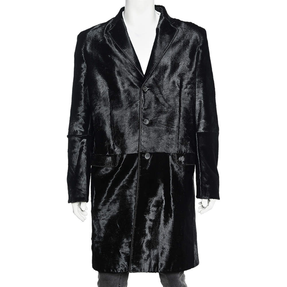 Pre Owned D&G Vintage Black Calf Fur Long Coat XXL
