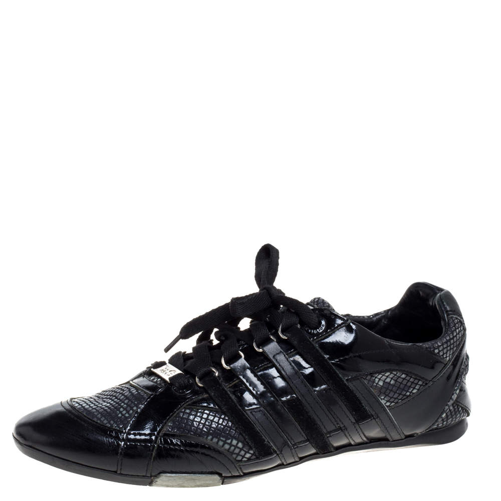 D&G Black Snakeskin Effect and Patent Leather Lace  Low Top Sneakers Size 42