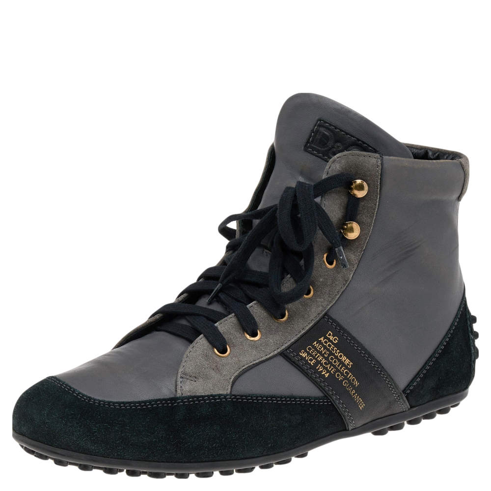 D&G Multicolor Suede And Leather High Top Sneakers Size 45