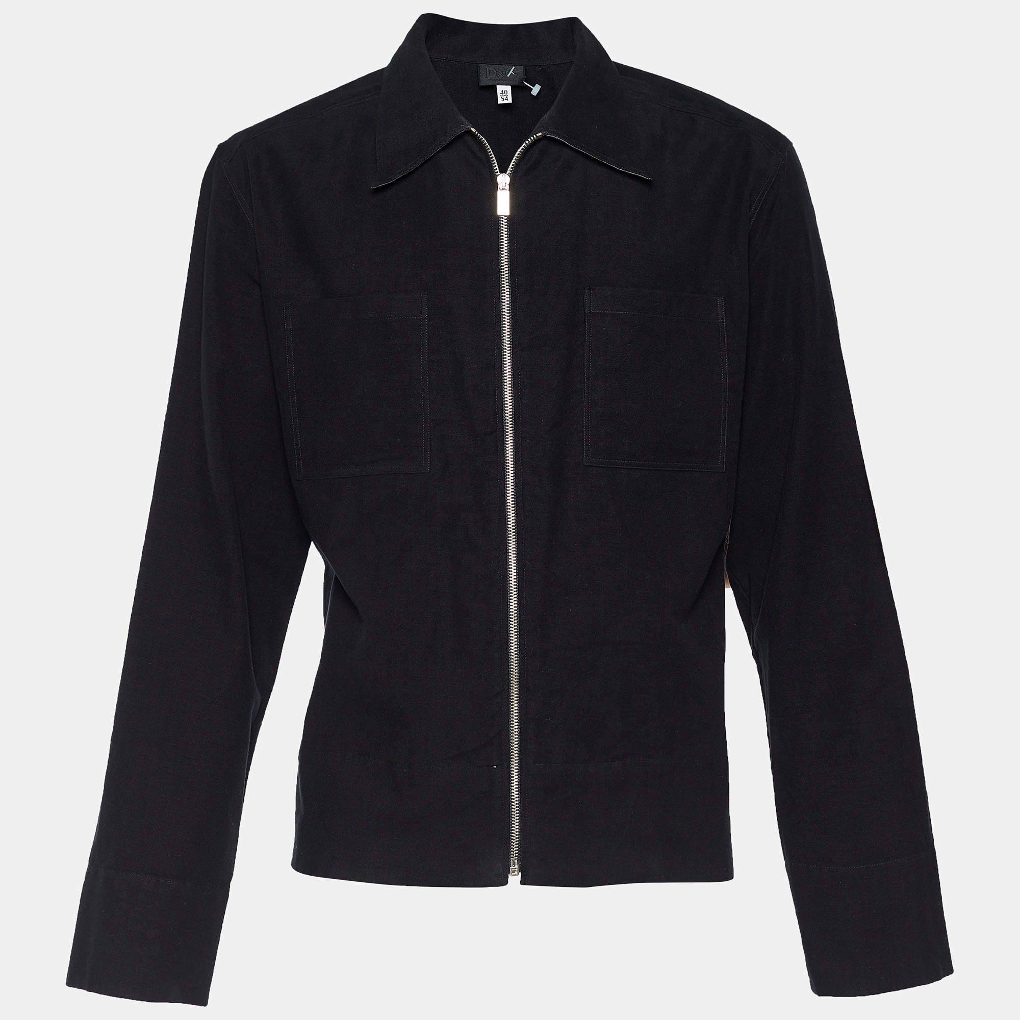 D&G Black Cotton Velvet Zip Front Shirt XXL