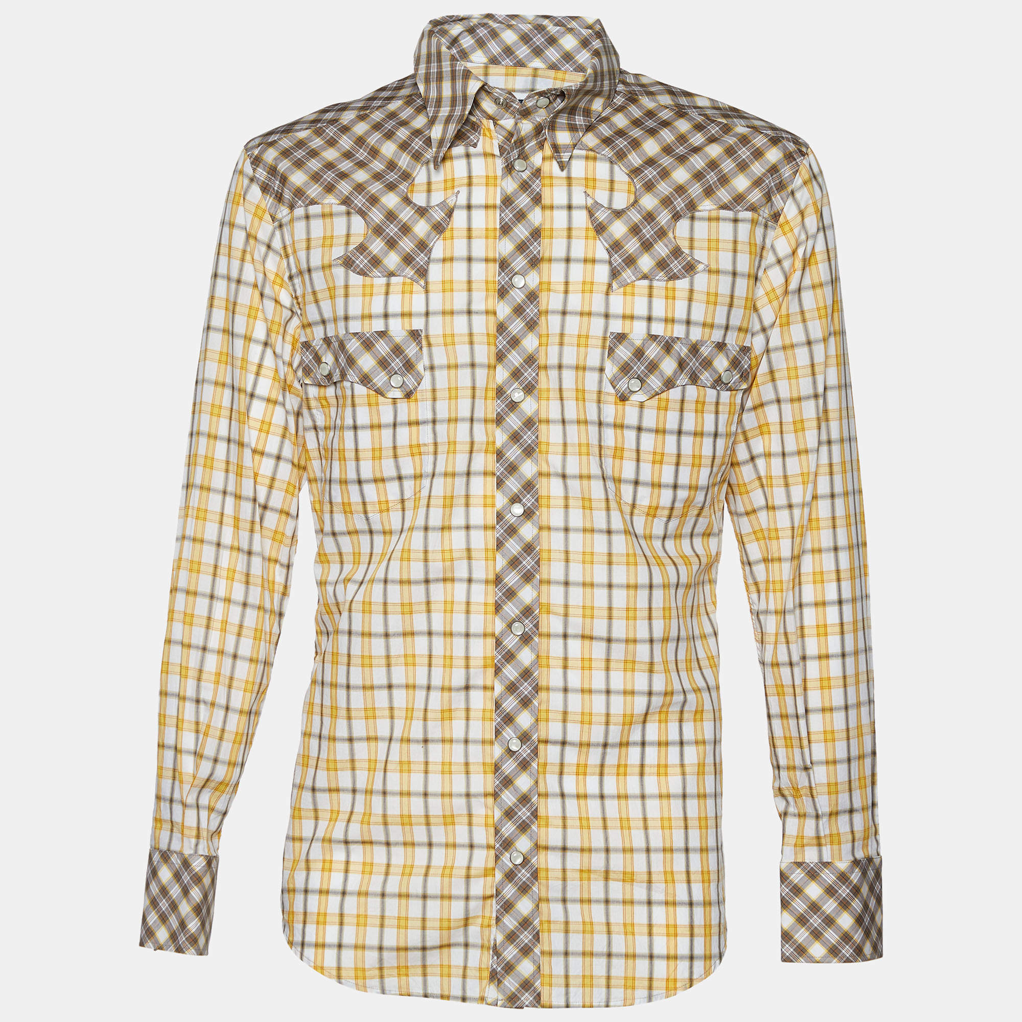 Pre Owned D&G Yellow Checkered Cotton Button Front Shirt XL