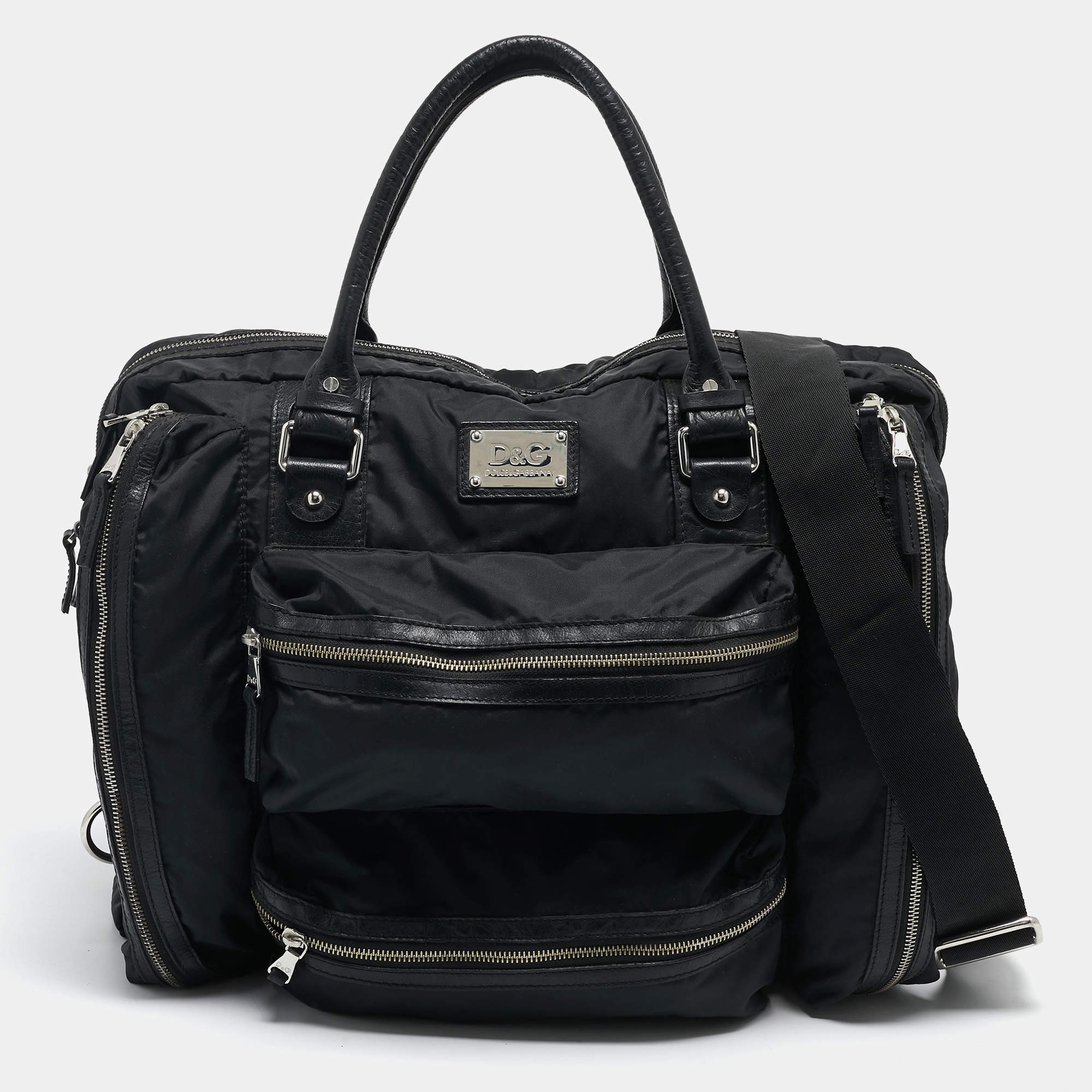 D&G Black Nylon Zipped Details Weekender Bag