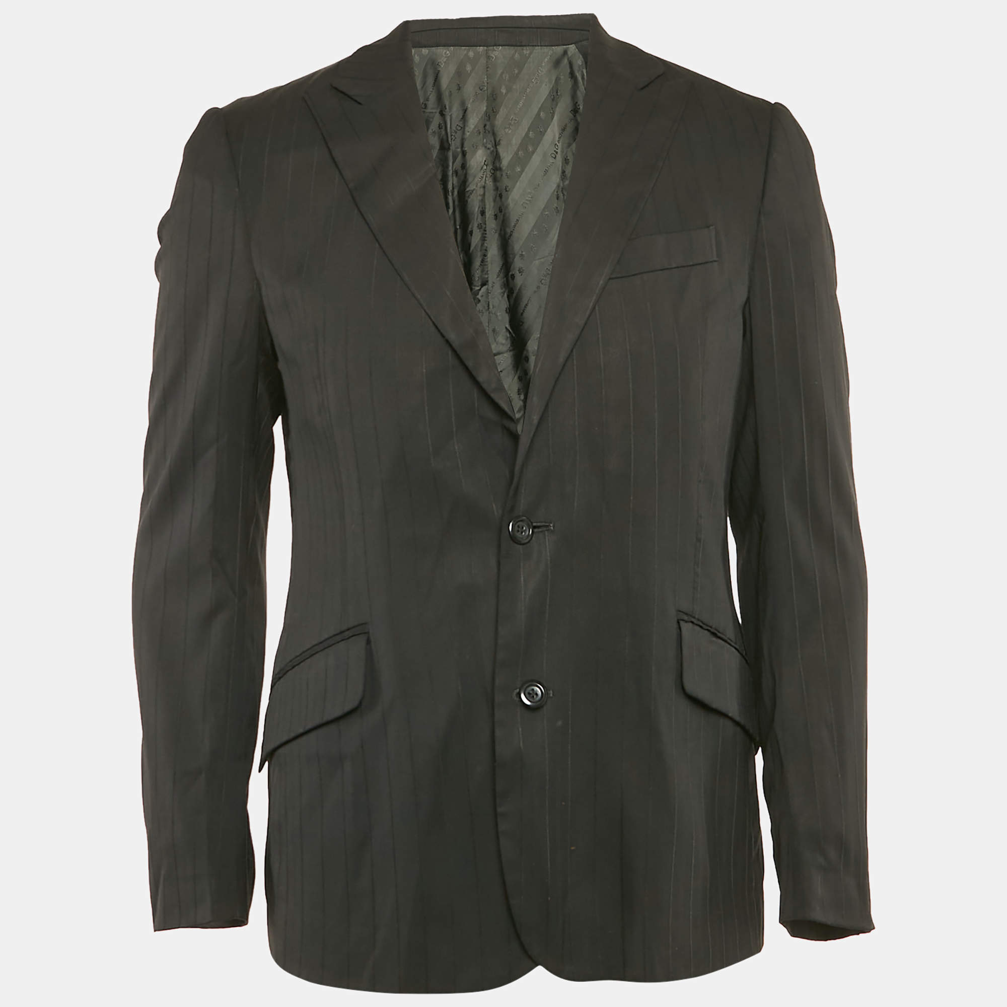 Pre Owned D&G Black Pinstripe Wool Blend Single Breasted Blazer M