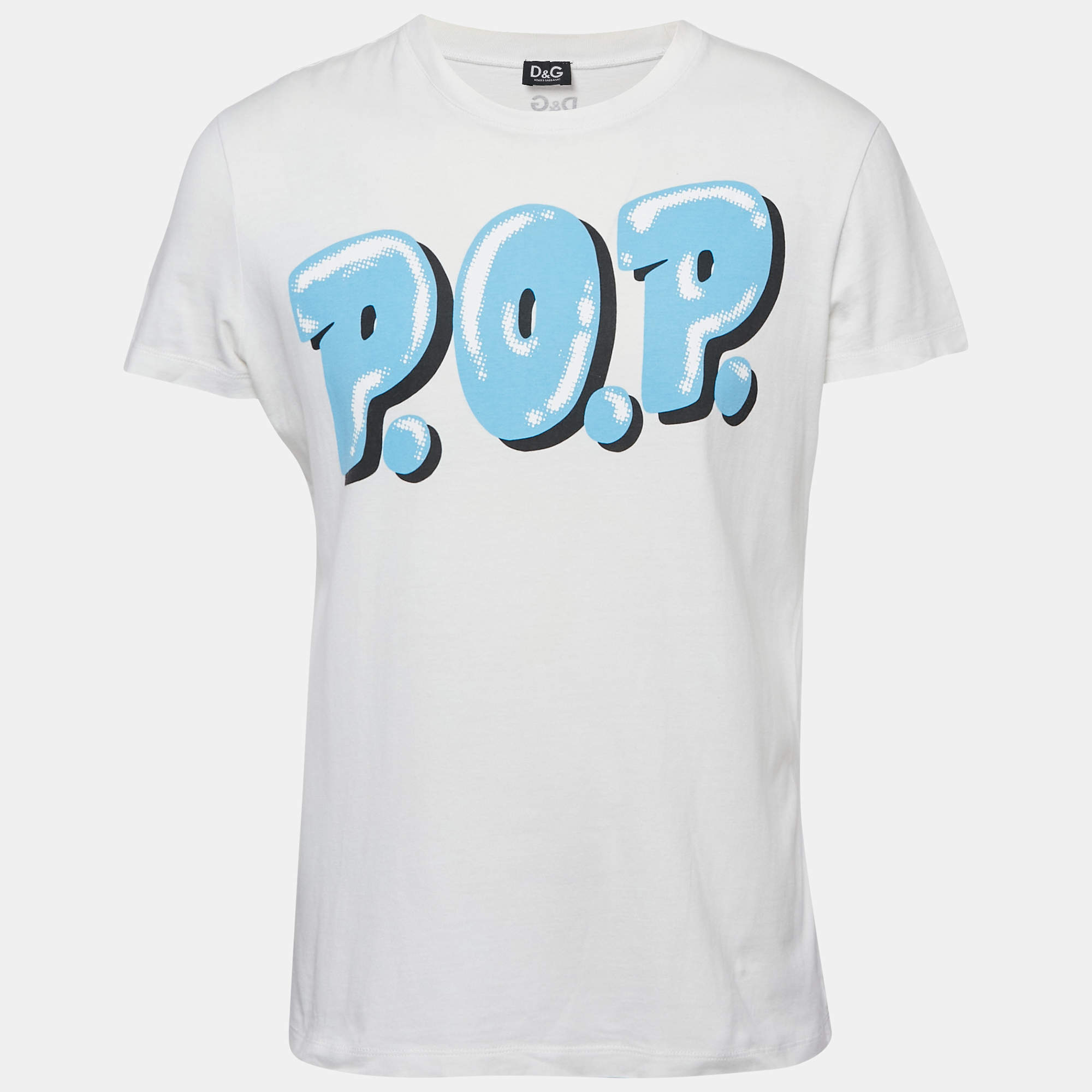D&G White POP Print Cotton Crew Neck T-Shirt XL