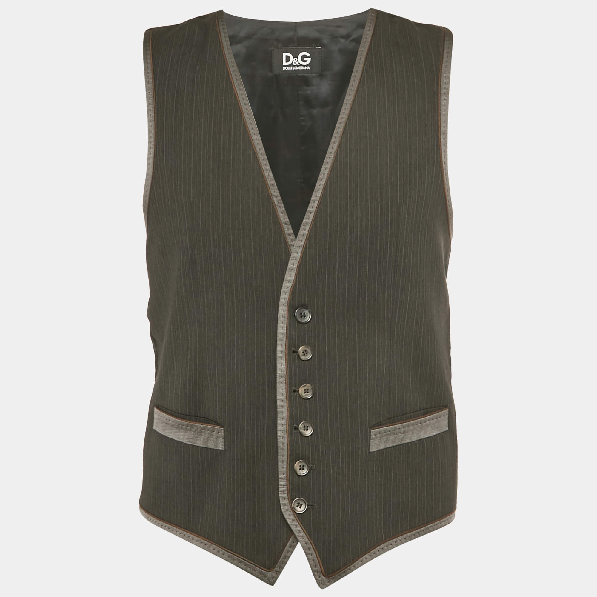 Pre Owned D&G Grey/Black Striped Rayon Blend Waistcoat M