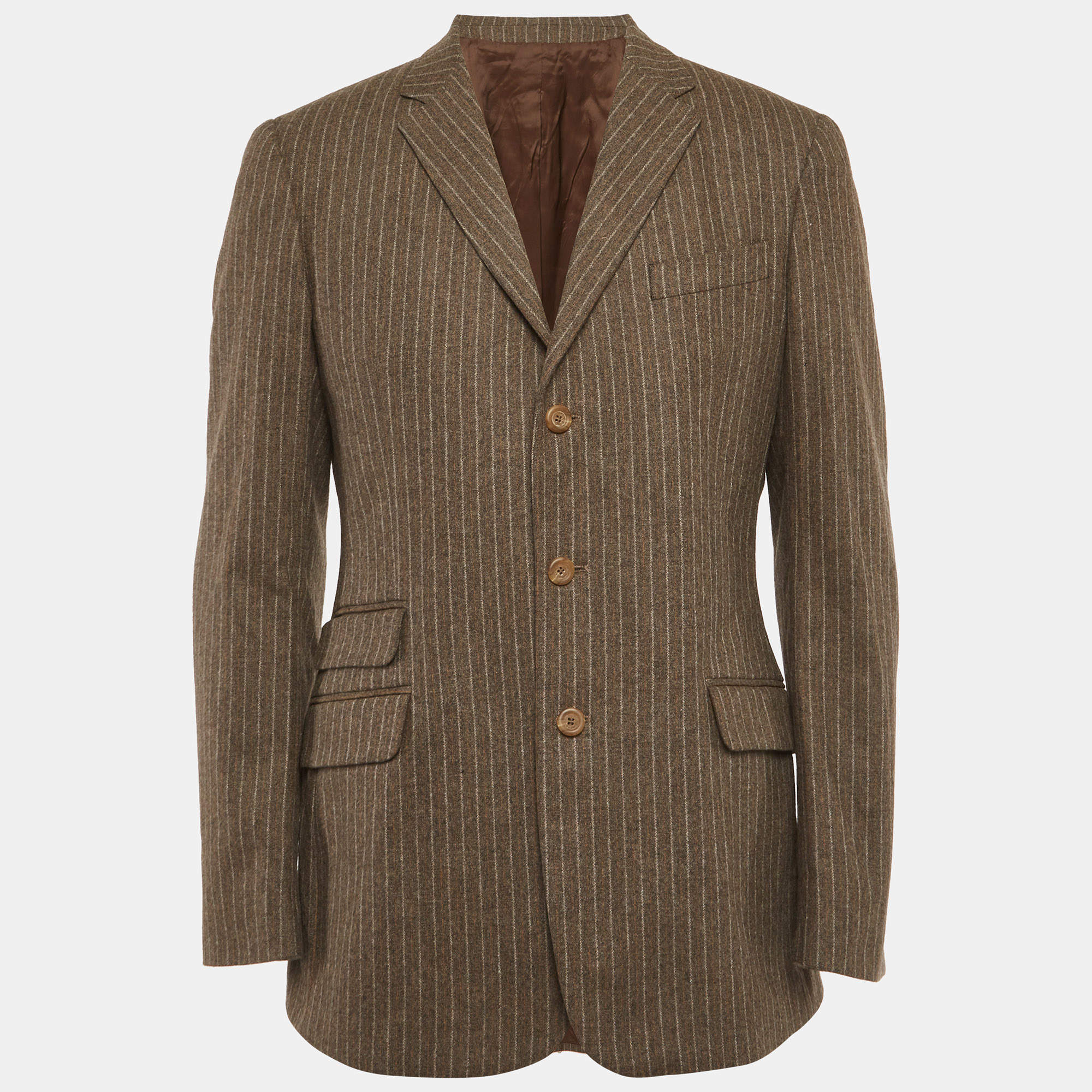 Pre Owned D&G Brown Striped Wool Single Breasted Blazer L