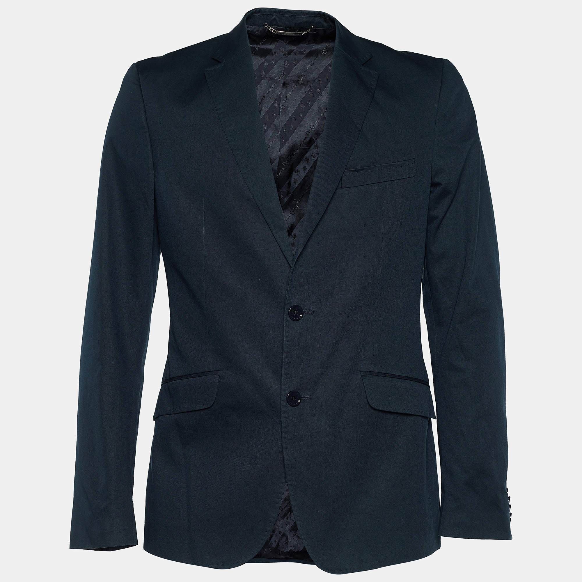D&G Navy Blue Cotton Button Front Blazer L