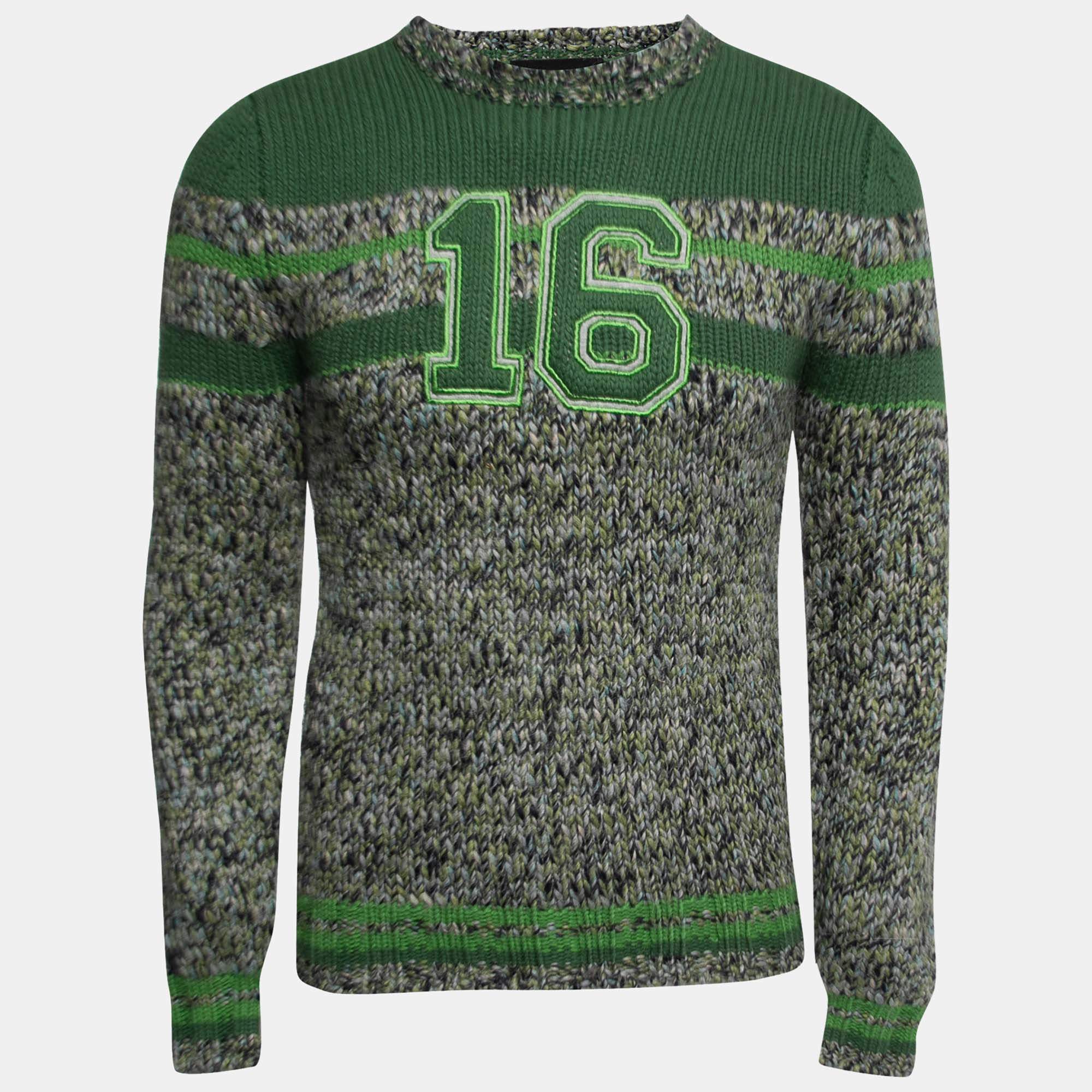 D&G Green & Grey Wool Knit Varsity Sweater S