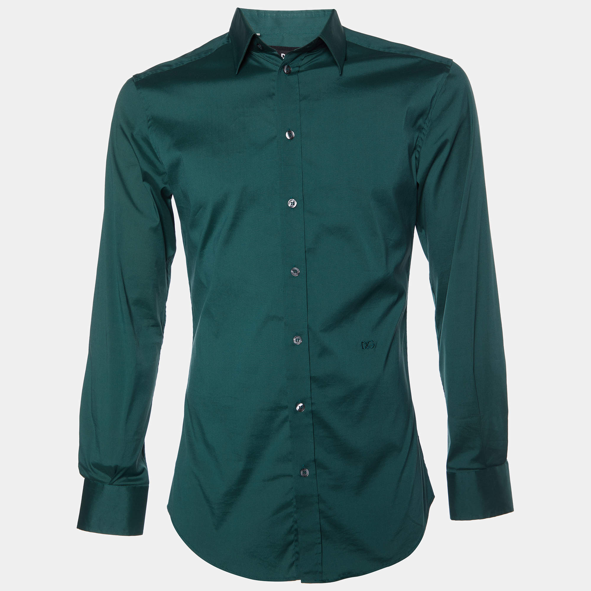 D&G Green Cotton Button Front Brad Fit Shirt M