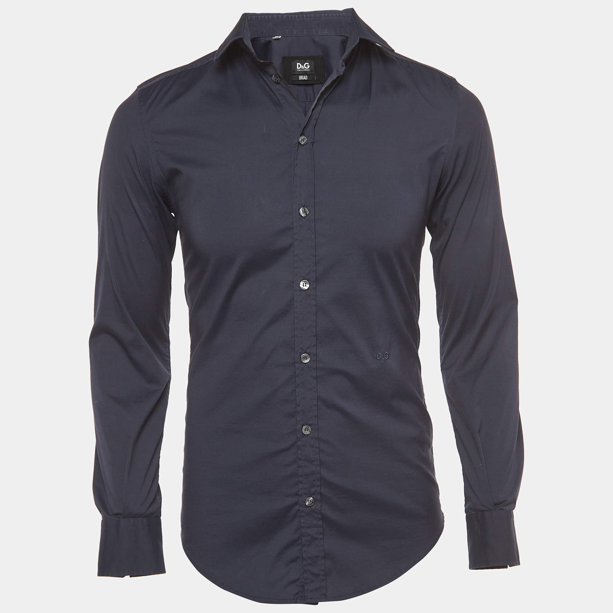 D&G Brad Navy Blue Cotton Button Front Full Sleeve Shirt S