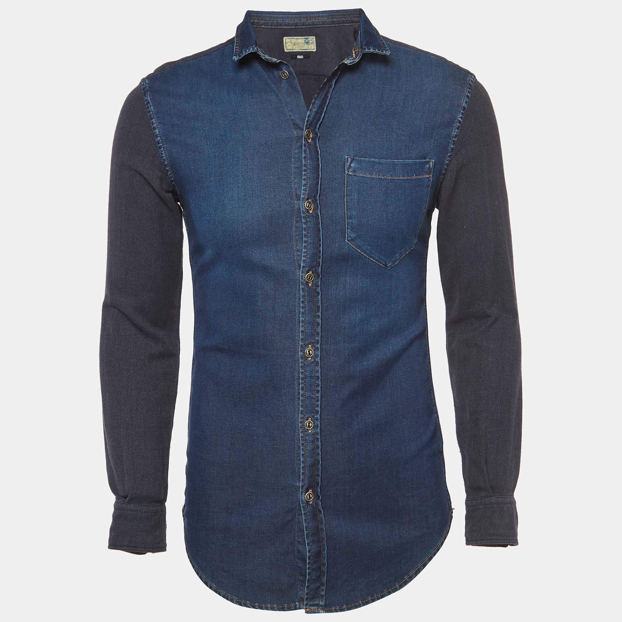 D&G Brad Blue Denim Button Front Full Sleeve Shirt S