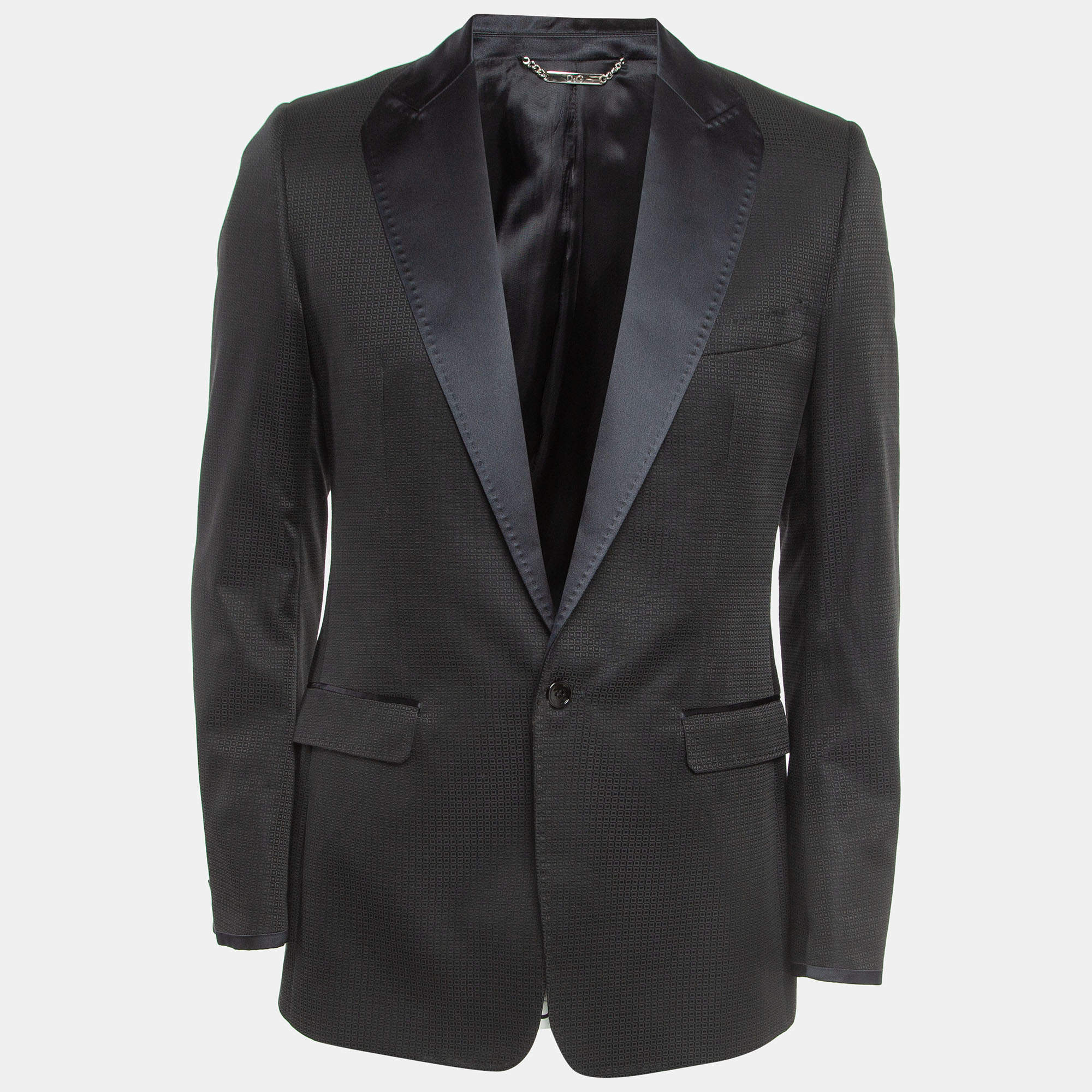 D&G Black Geometric Pattern Jacquard Single Breasted Slim Fit Blazer M  