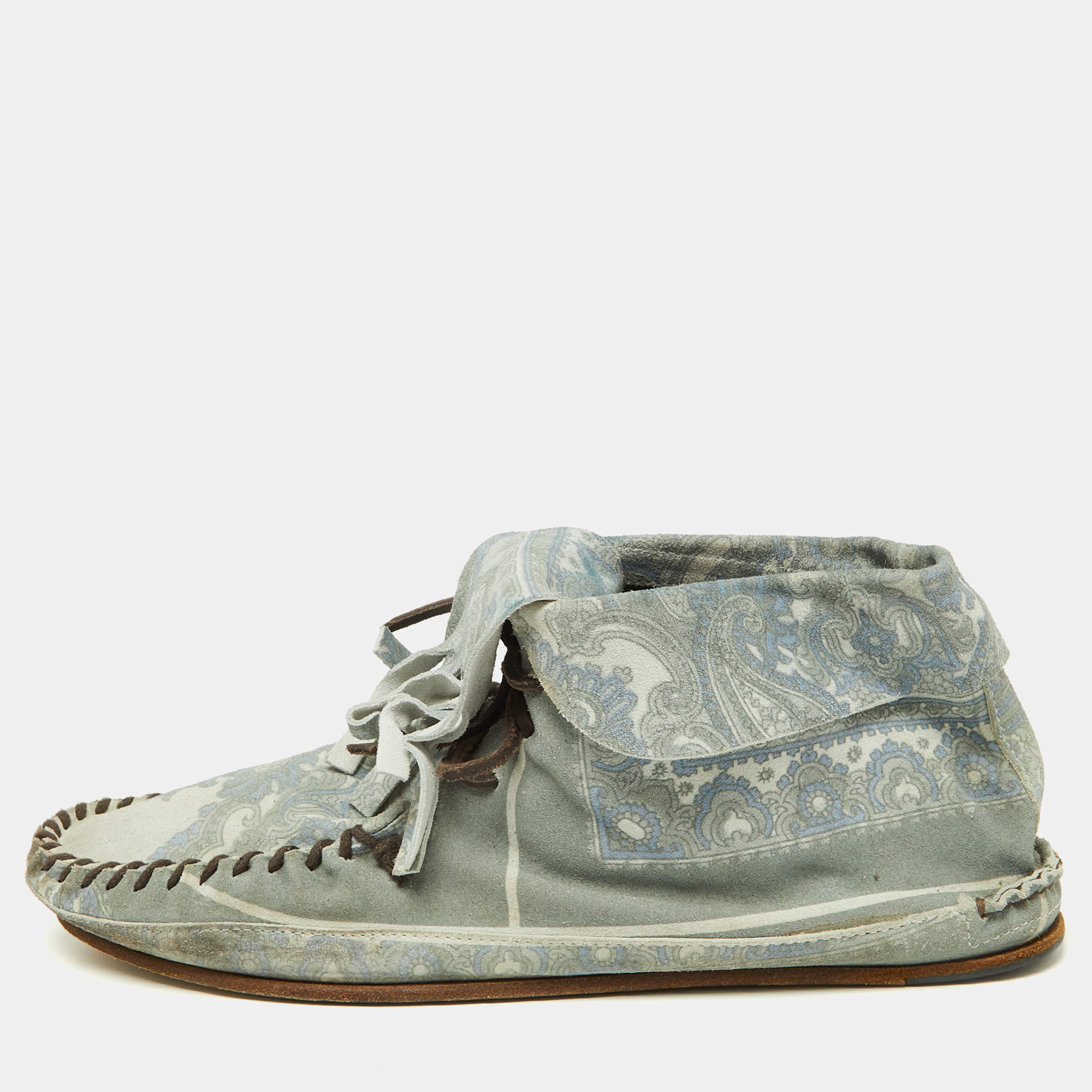 D&G Grey Floral Printed Suede High Top Moccasins Size 44