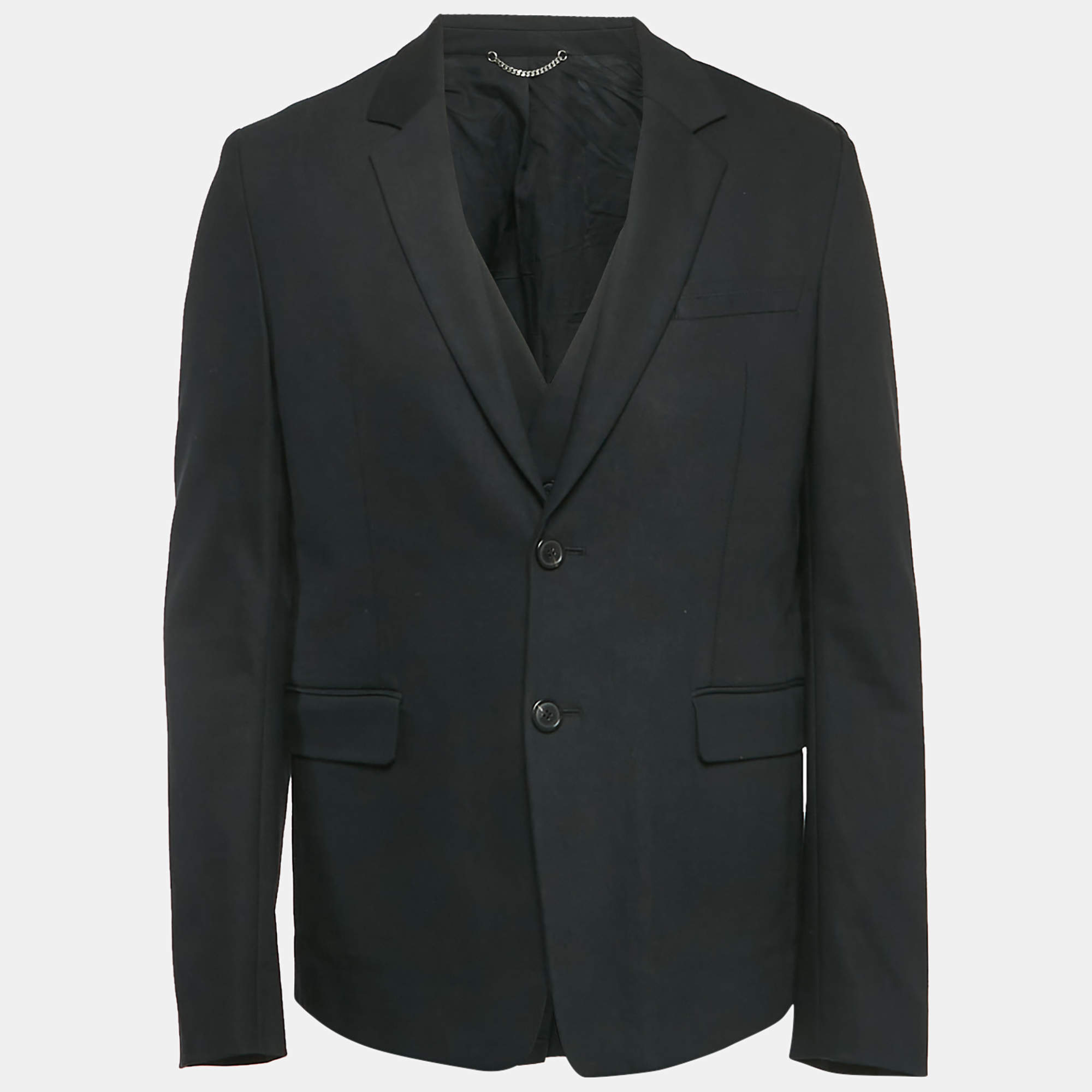 مملوكة مسبقًا Diesel Black Gold Black Gabardine Vest Detail Blazer XL