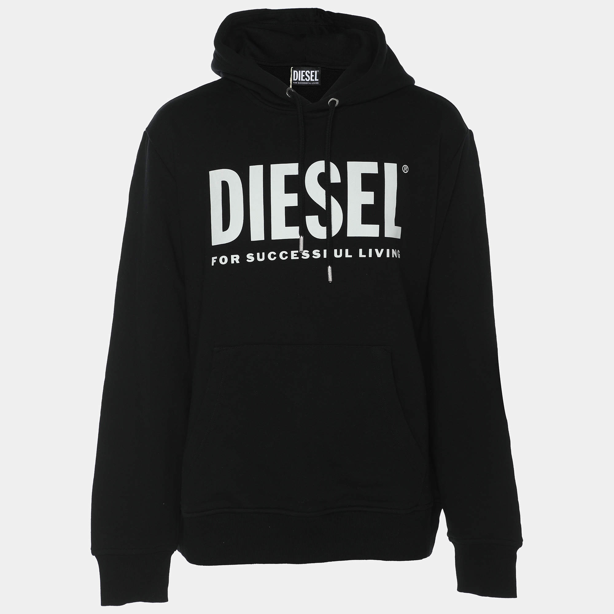 Pre Owned Diesel Black Jersey Logo Print Hooded Sweatshirt XL