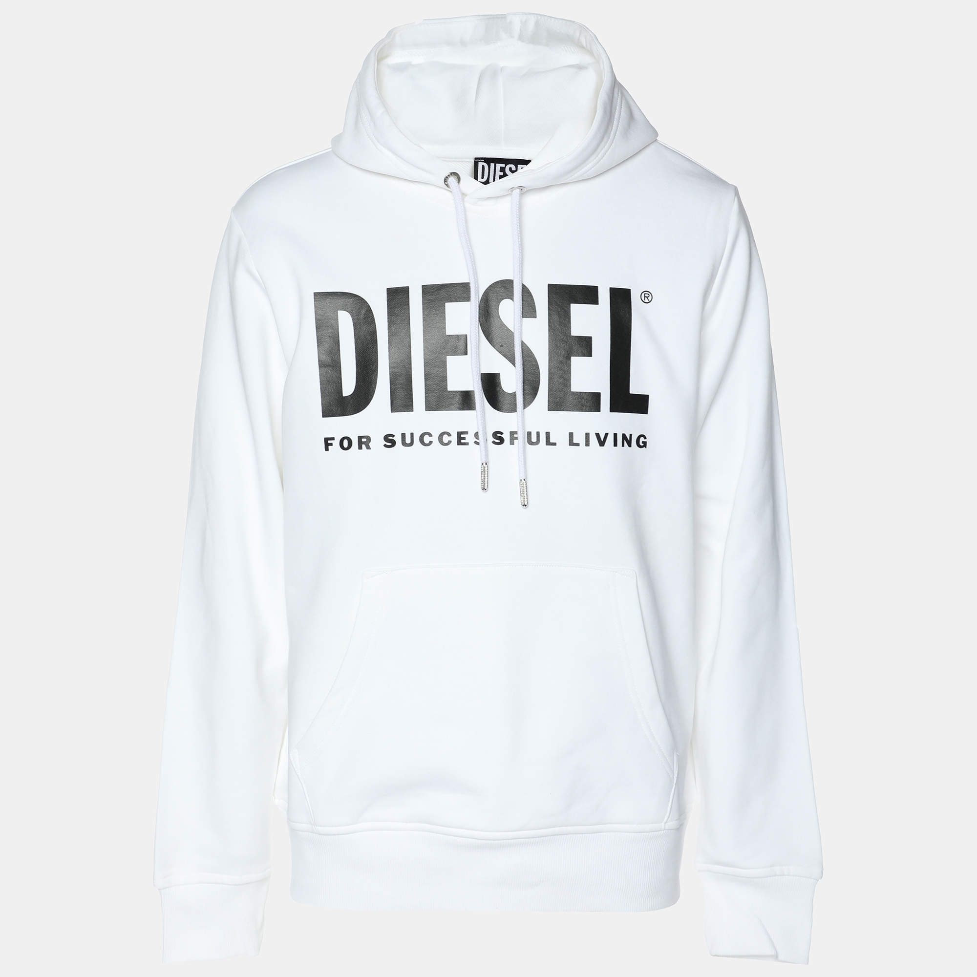 Diesel White Cotton Logo Print Hoodie M