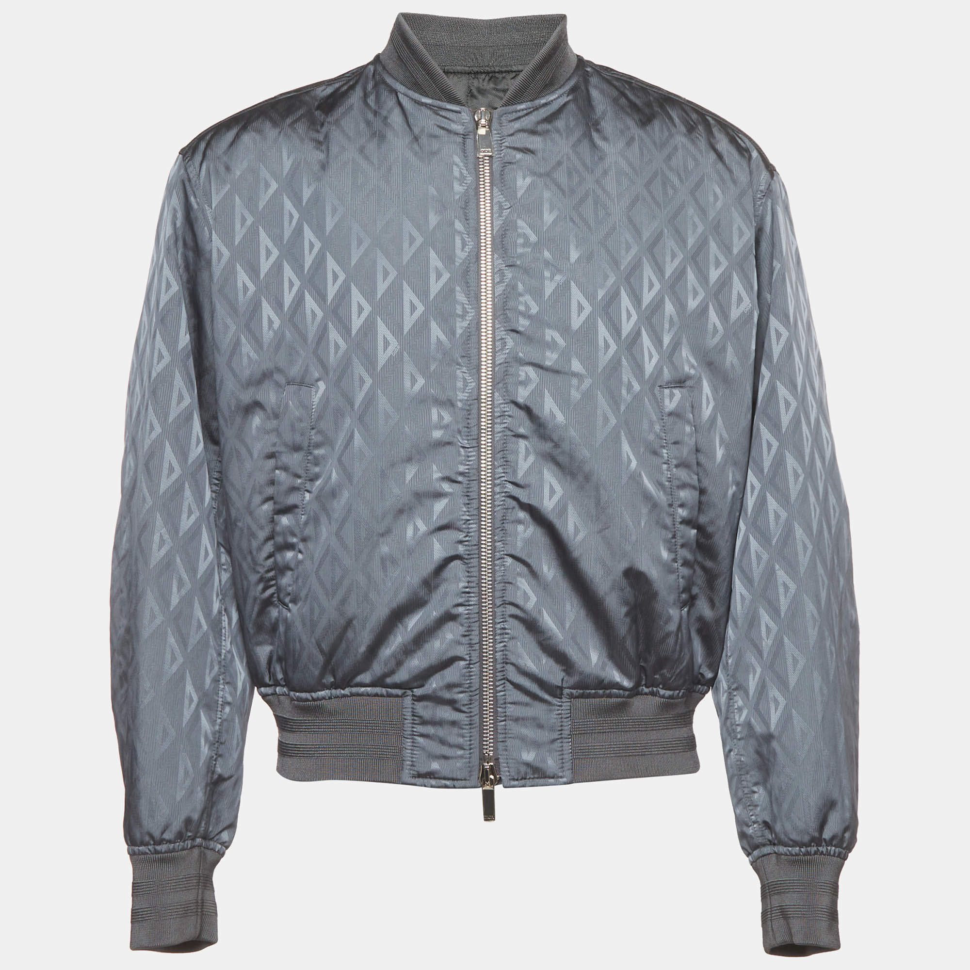 Pre Owned Dior Homme Grey CD Diamond  Jacquard Zip Up Bomber Jacket L 