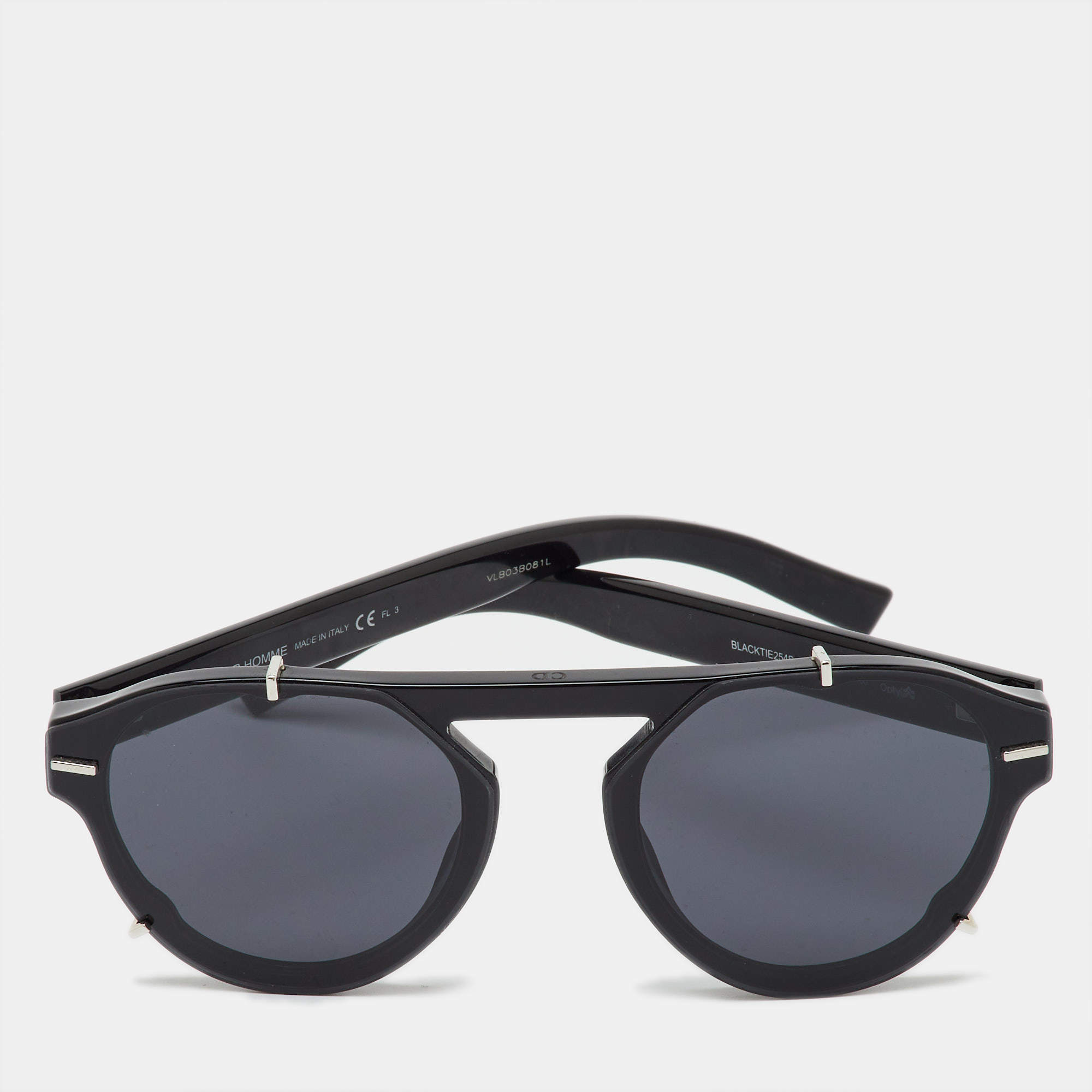 Pre Owned Dior Homme Black/Grey BlackTie254S Oval Sunglasses