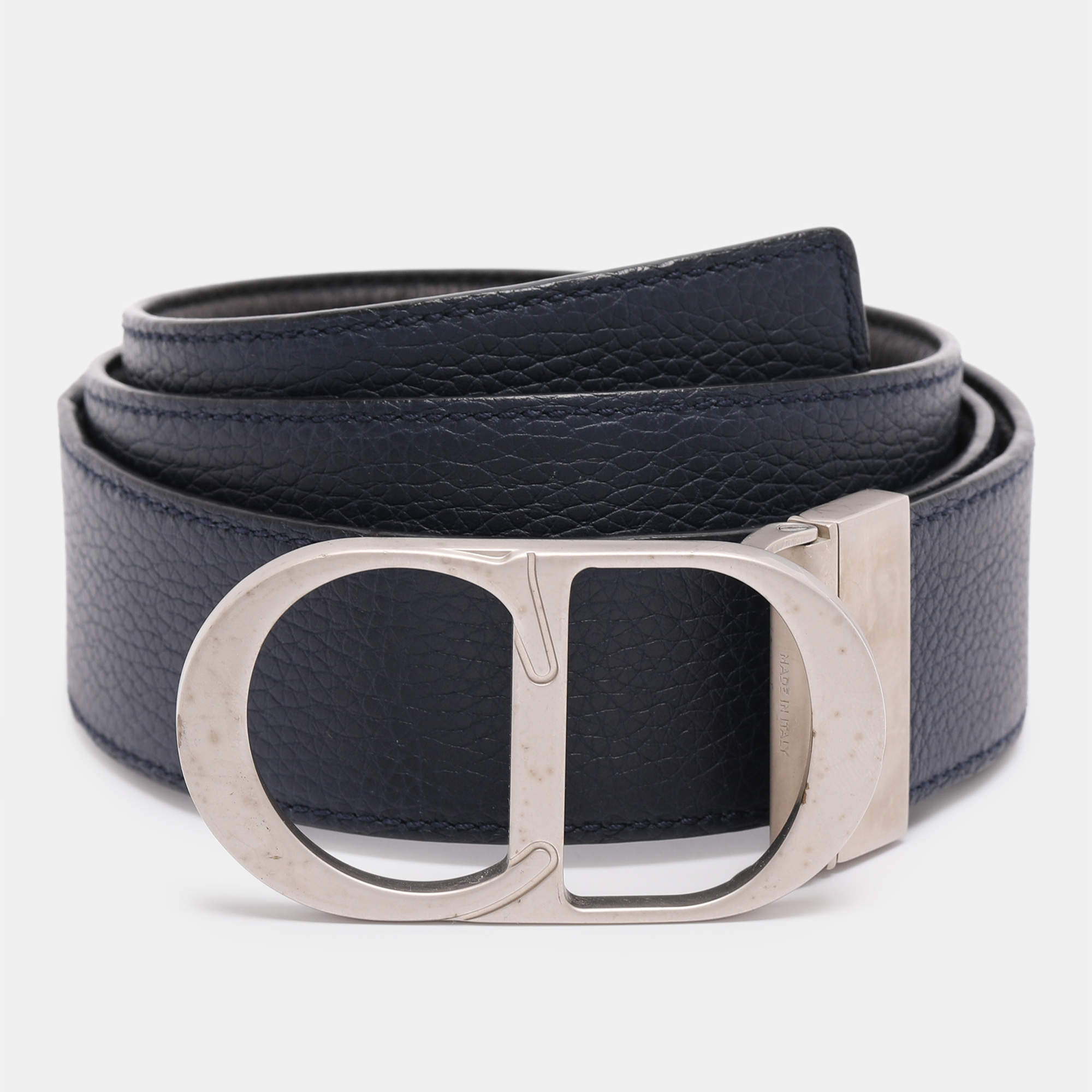 مملوكة مسبقًا Dior Homme Black/Black Leather CD Logo Slim Reversible Belt 105CM