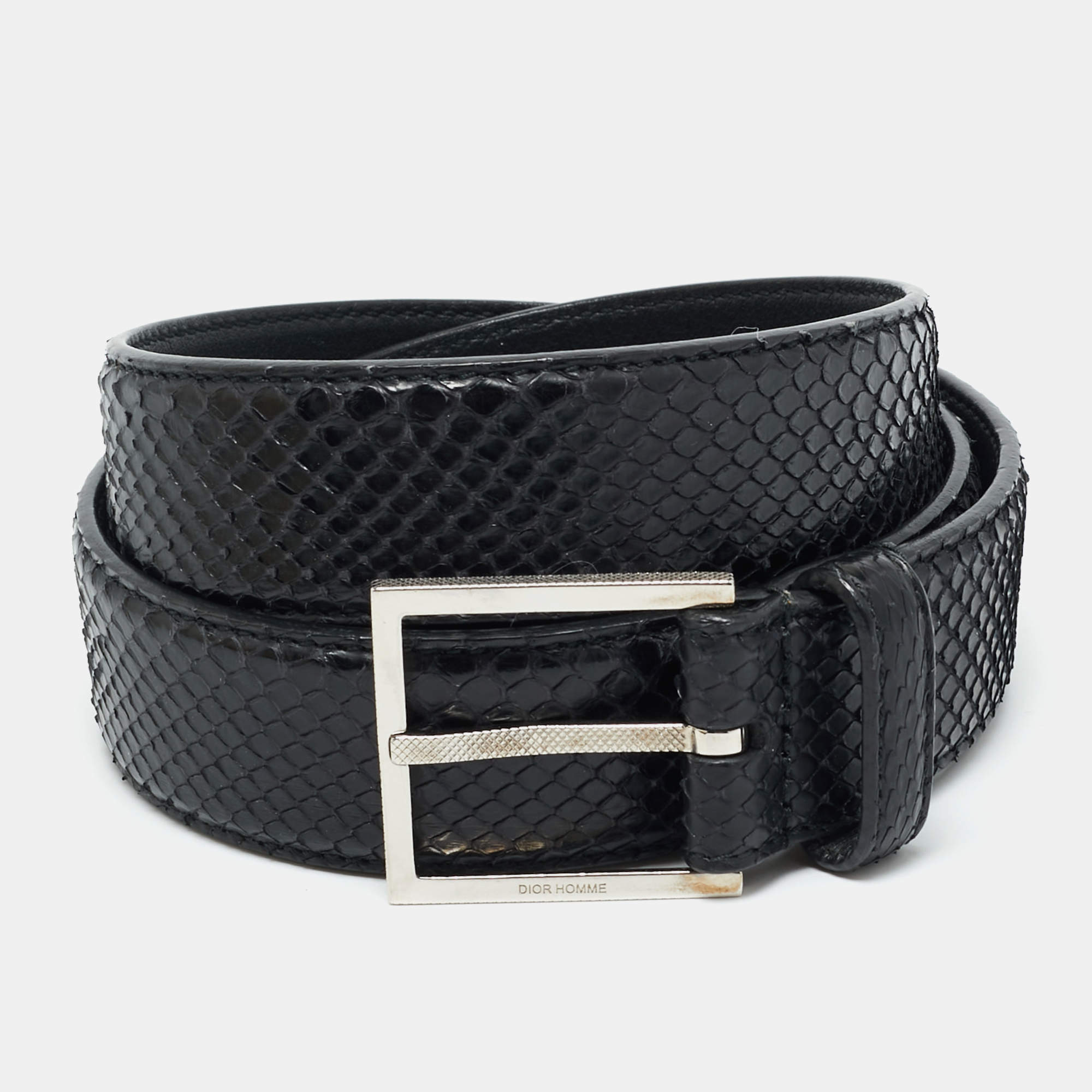 Pre Owned Dior Homme Buckle 95CM Belt Black Snakeskin 