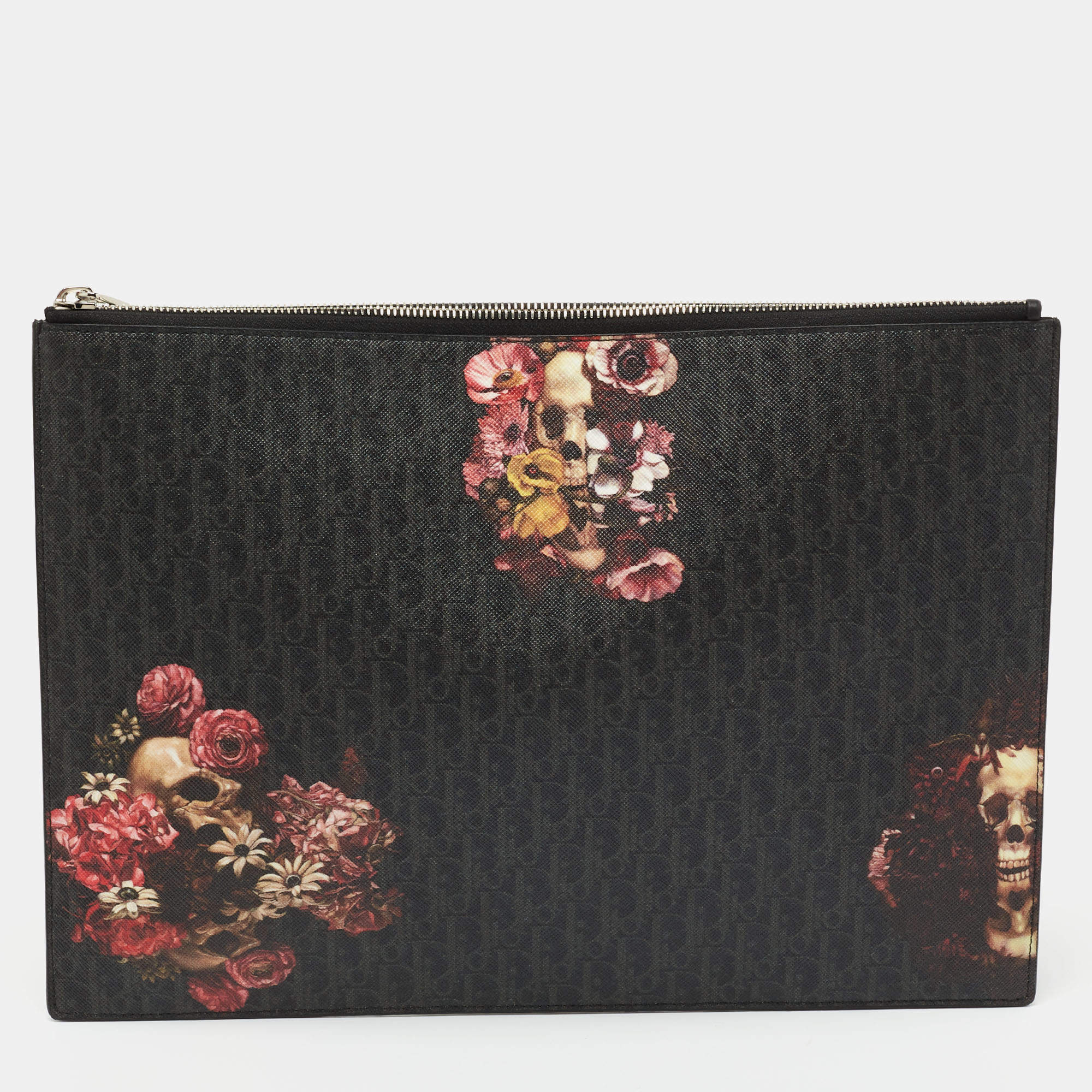 Pre Owned Dior Homme Multicolor Floral Skull Coated Canvas Document Holder
