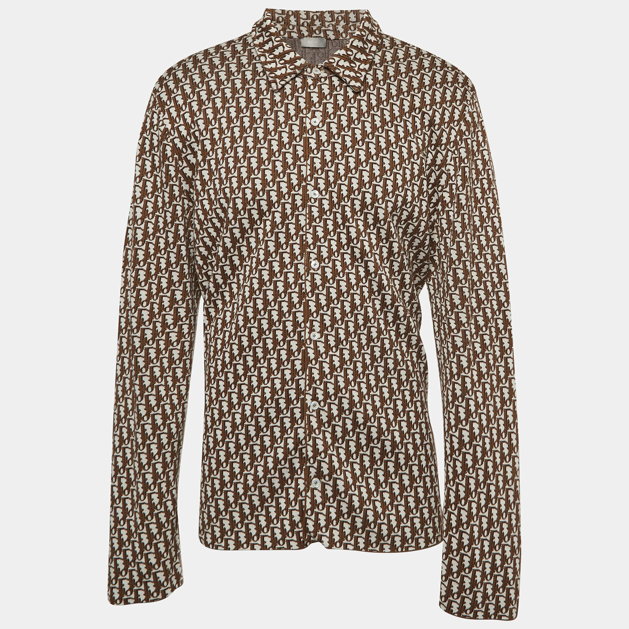 Pre Owned Dior Homme Brown Oblique Cotton Knit Shirt XXXL
