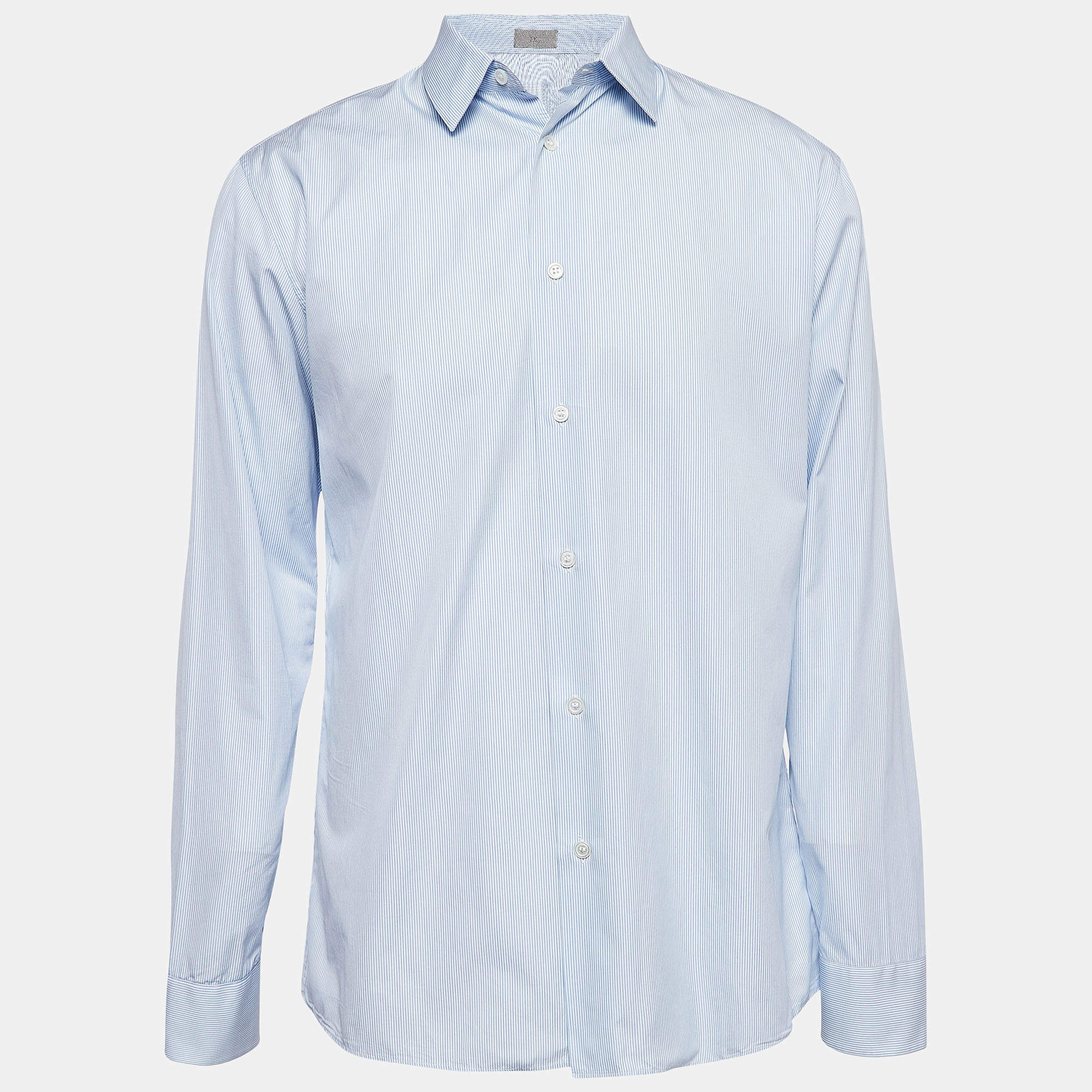 Pre Owned Dior Homme Blue Pinstripe Cotton Buttoned Up Shirt L