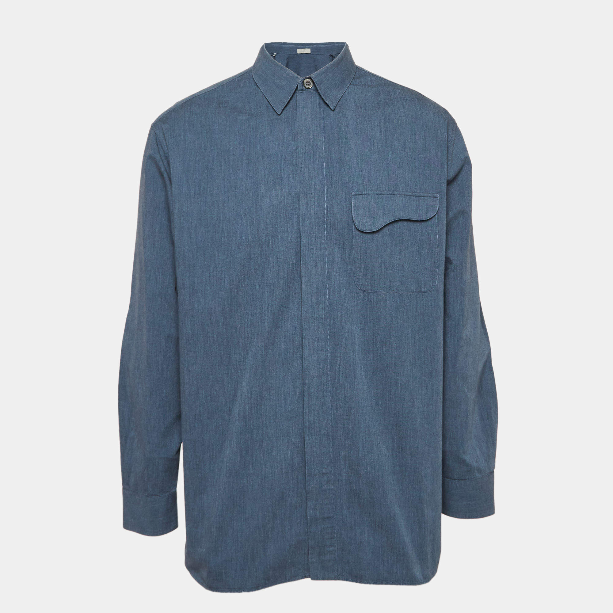 Pre Owned Dior Homme Blue Cotton Zip-Up Shirt XL