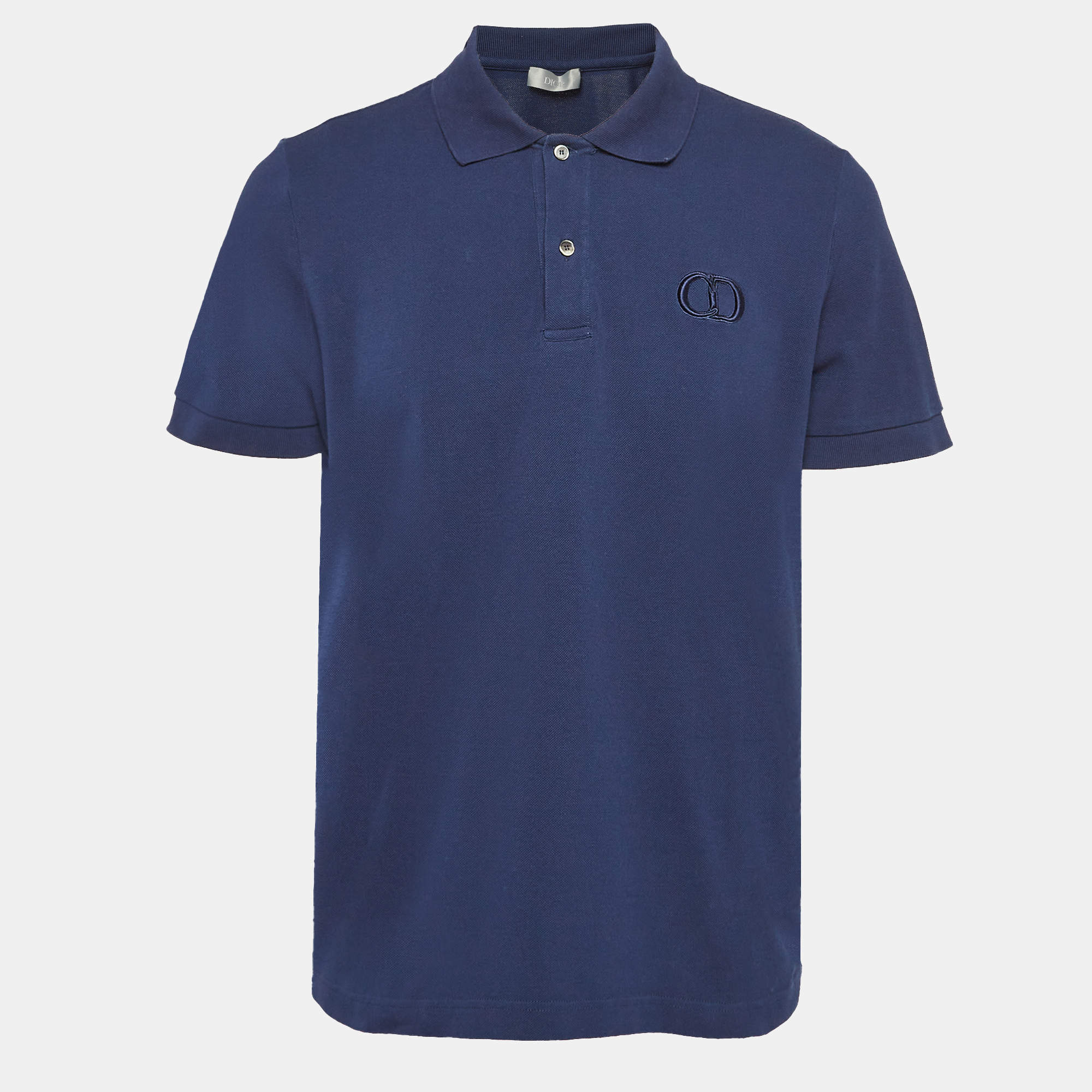 Dior Homme Navy Blue Cotton Pique Polo T-Shirt XL