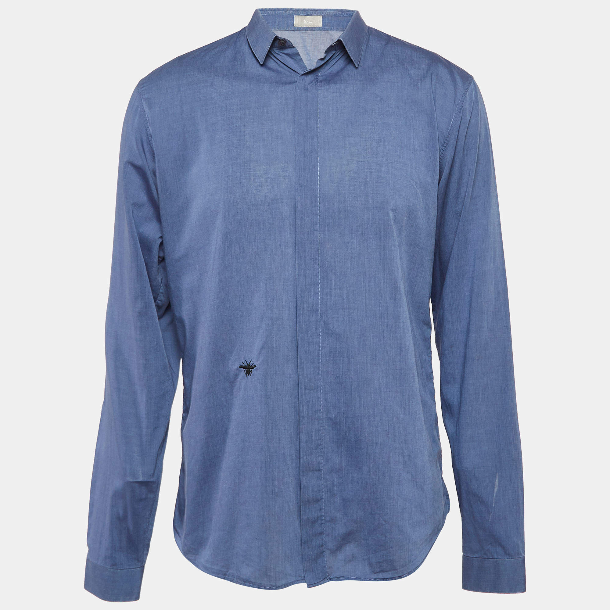Pre Owned Dior Homme Blue Cotton Button Front Shirt L