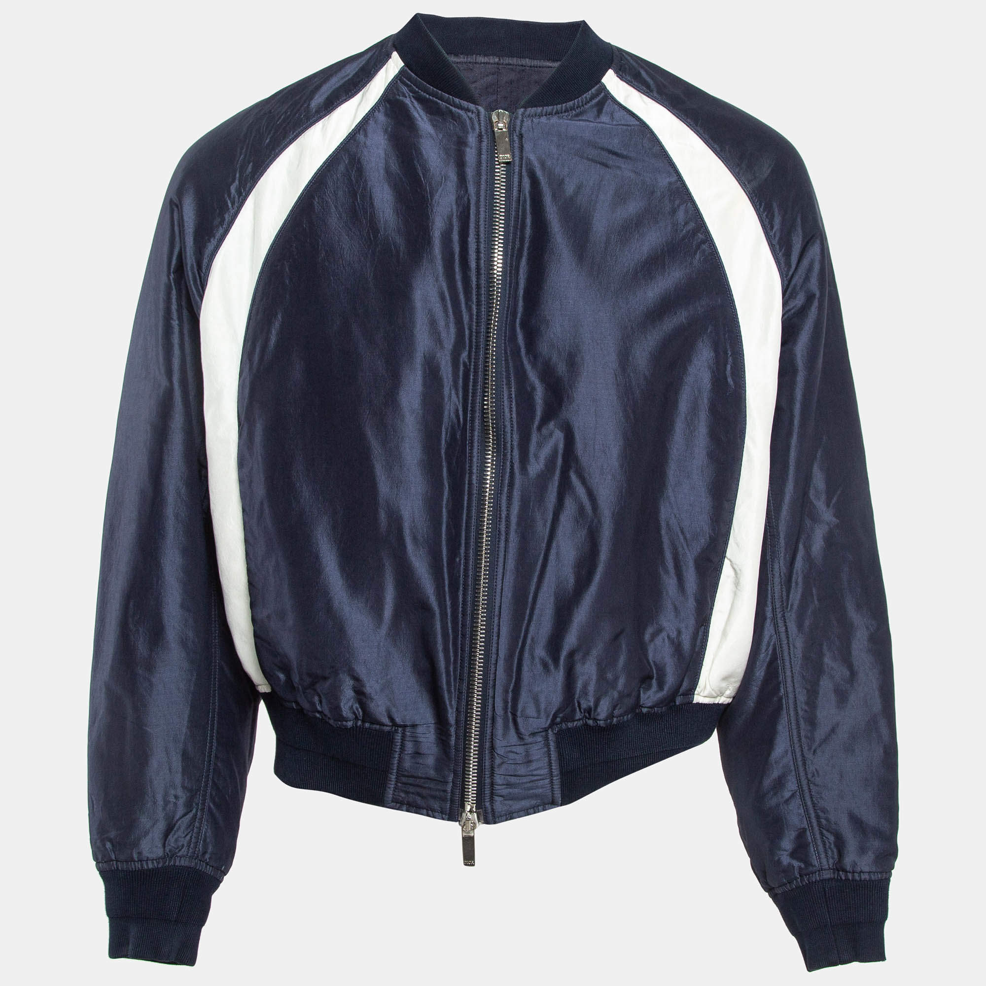 Dior Homme X Air Jordon Navy Blue Silk Bomber Jacket L TLC