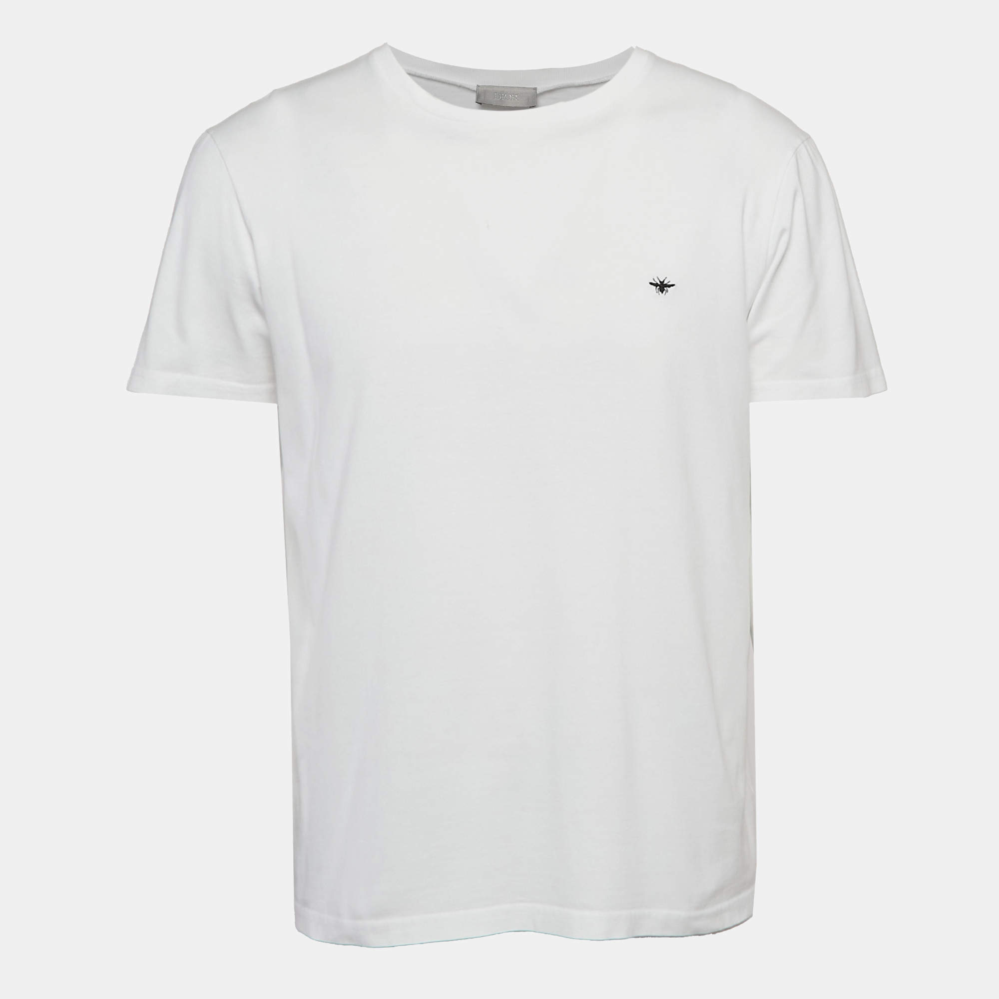 Pre Owned Dior Homme White Bee Embroidered Cotton Crew Neck T-Shirt L