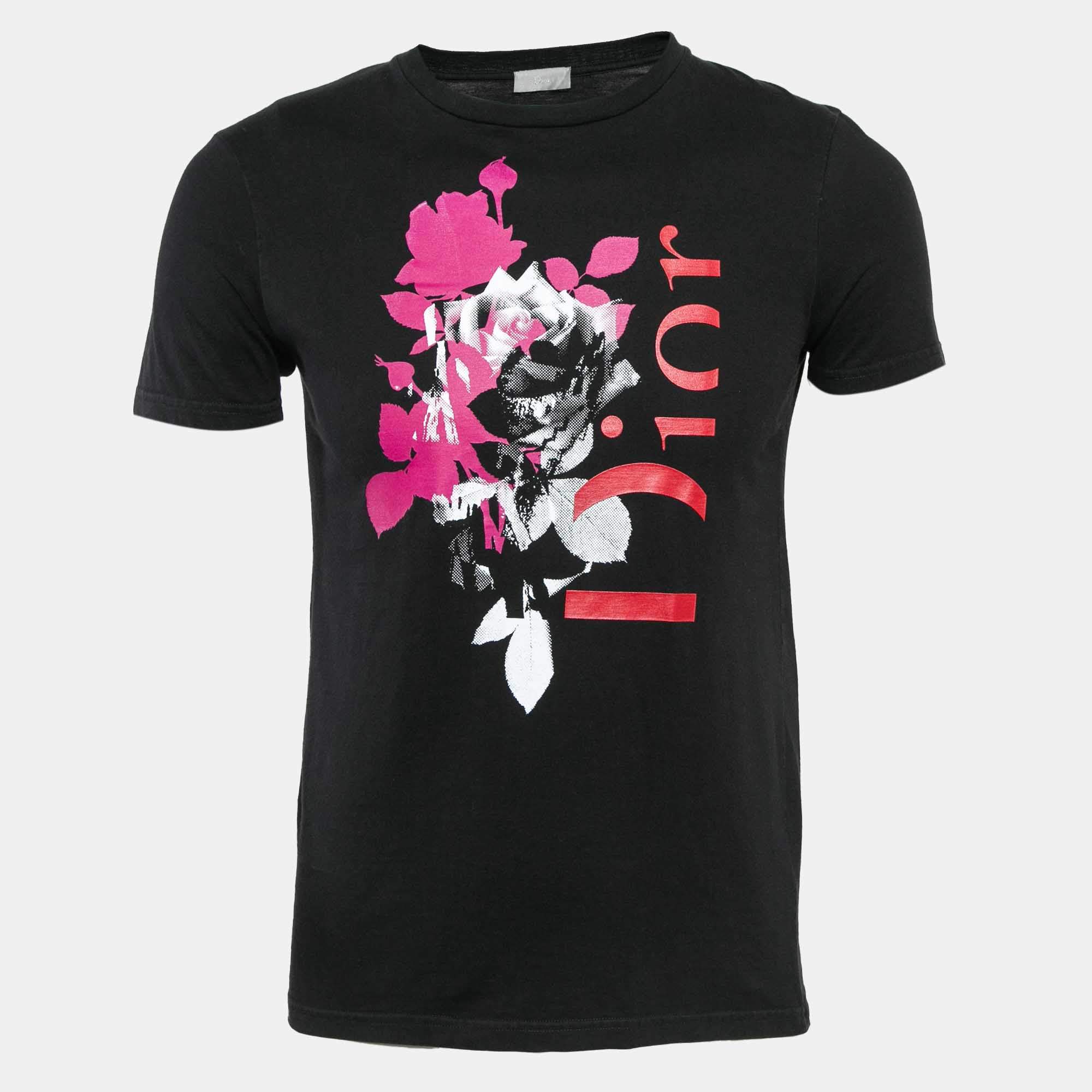 Dior Homme Black Floral Print Jersey T-Shirt XS