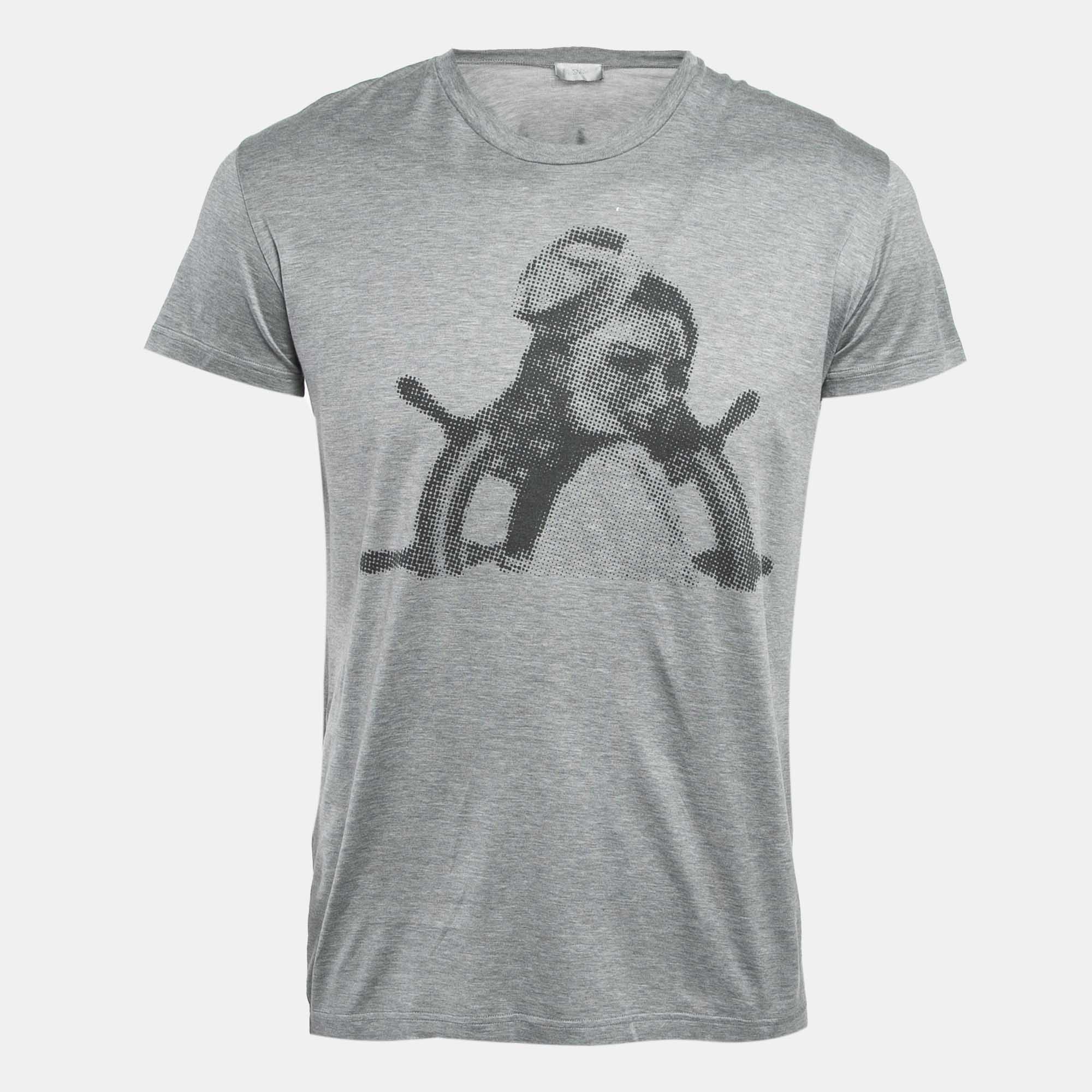 مملوكة مسبقًا Dior Homme Grey Printed Cotton Jersey T-Shirt XS