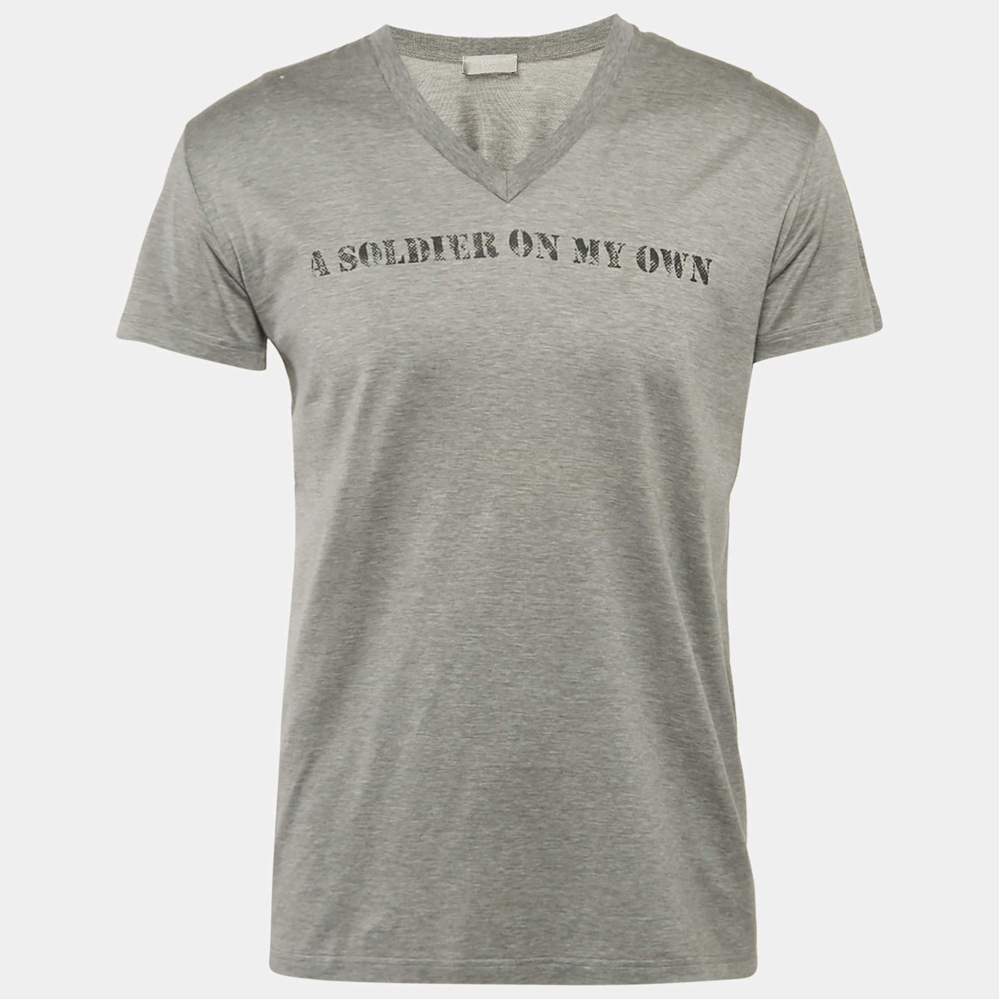 Pre Owned Dior Homme Grey Printed Jersey V-Neck T-Shirt S