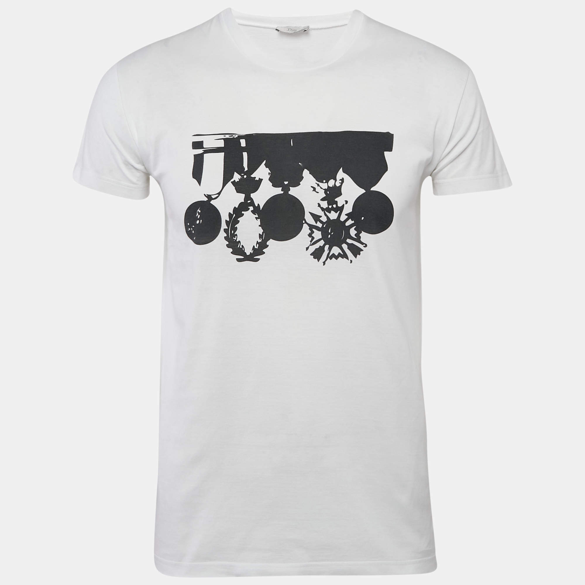 Pre Owned Dior HoMme White Printed Jersey T-Shirt XS