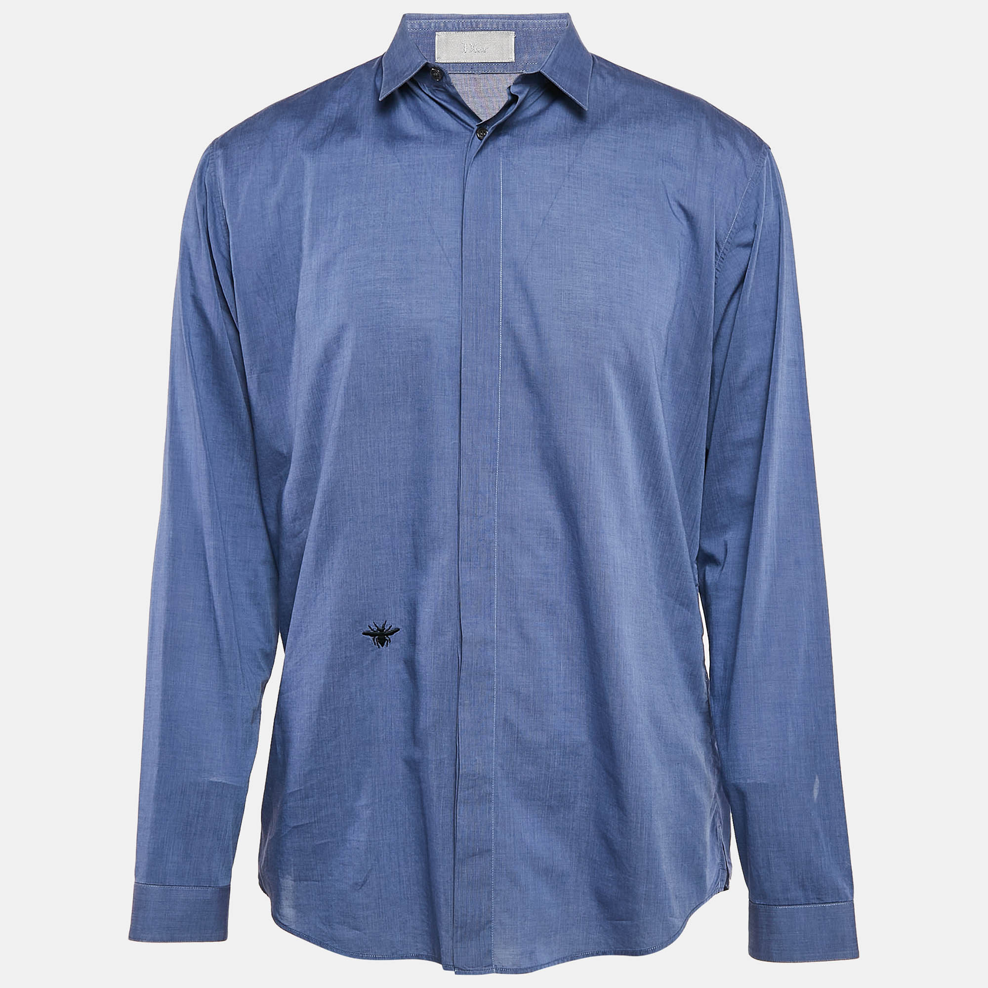 Pre Owned Dior Homme Blue Bee Embroidered Cotton Shirt L