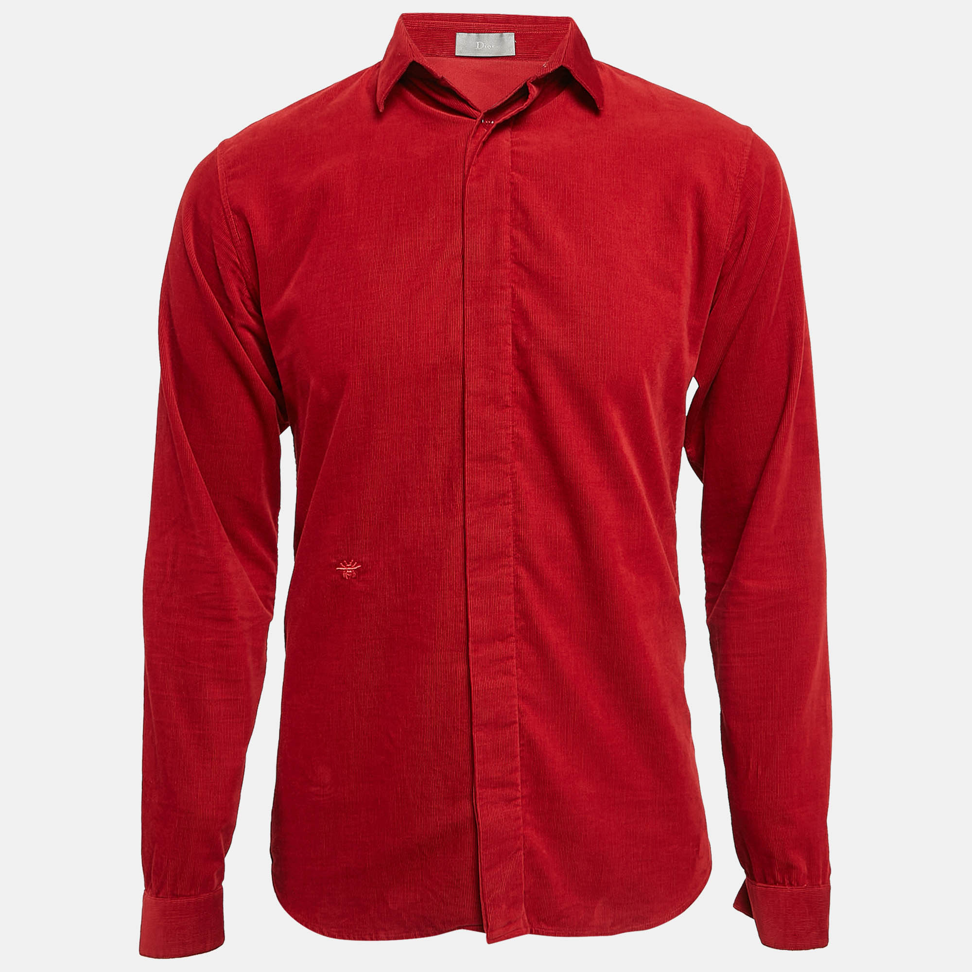 Dior Homme Red Corduroy Regular Fit Shirt S