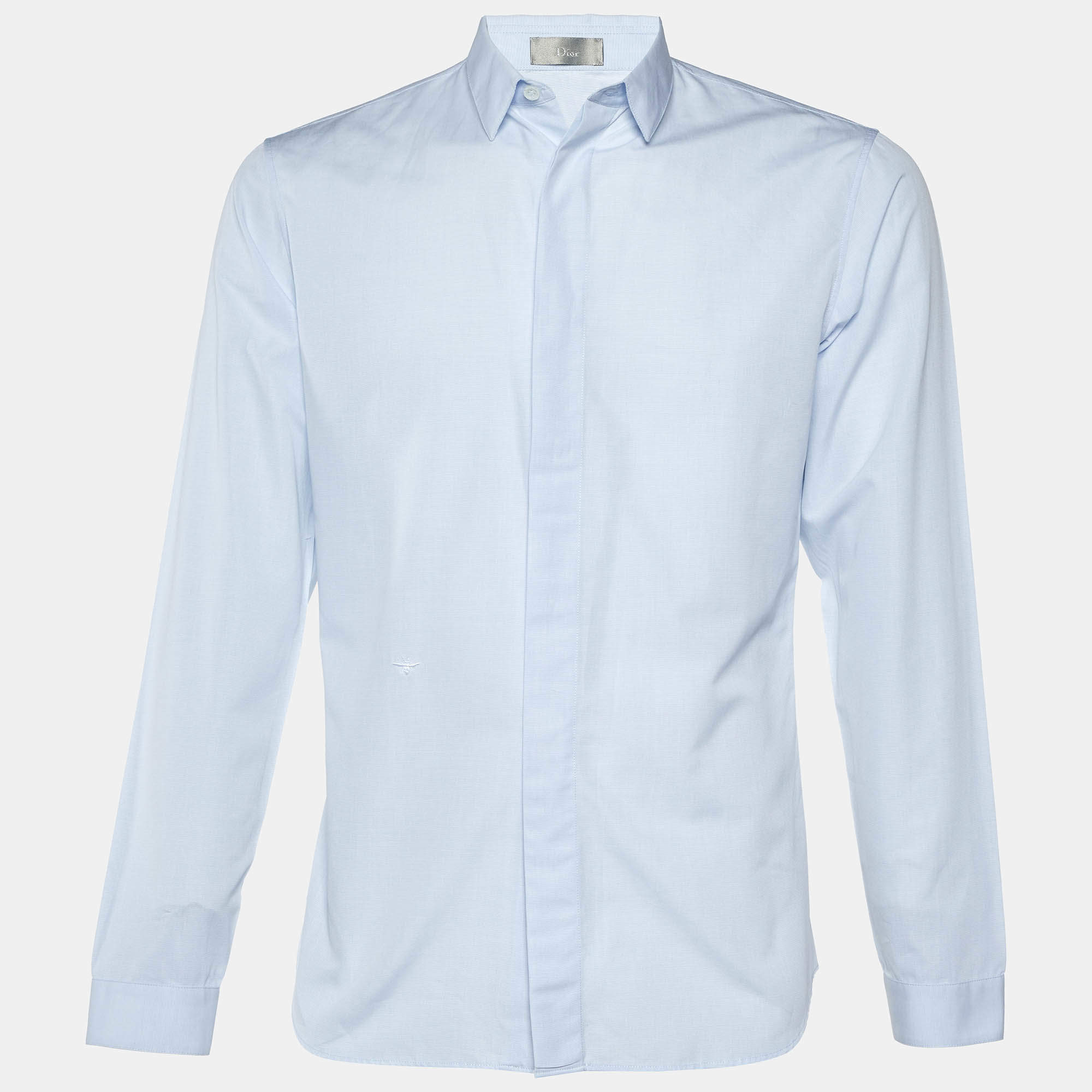 Dior Homme Blue Embroidered Cotton Button Front Shirt M