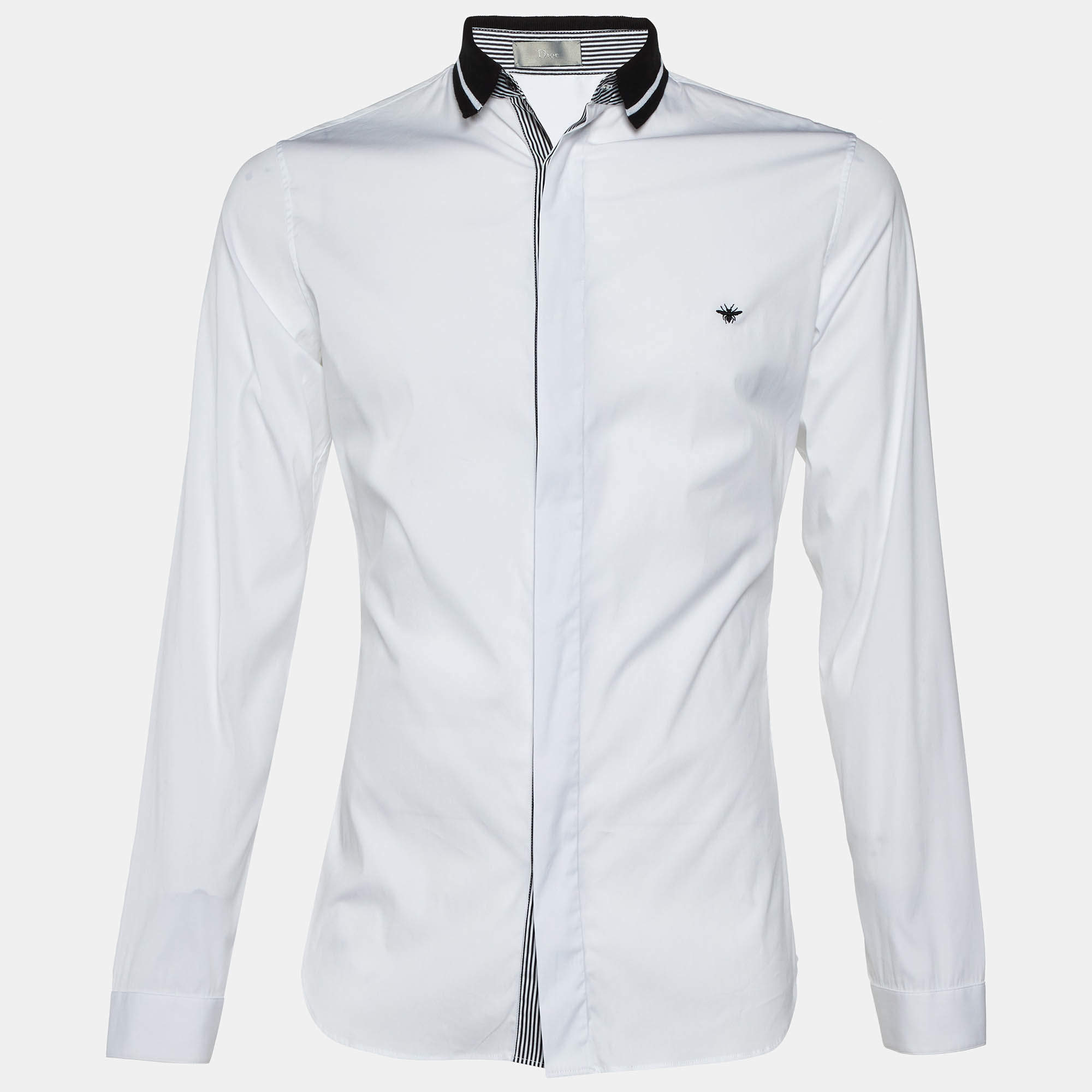 Pre Owned Dior Homme White Bug Embroidered Cotton Shirt M