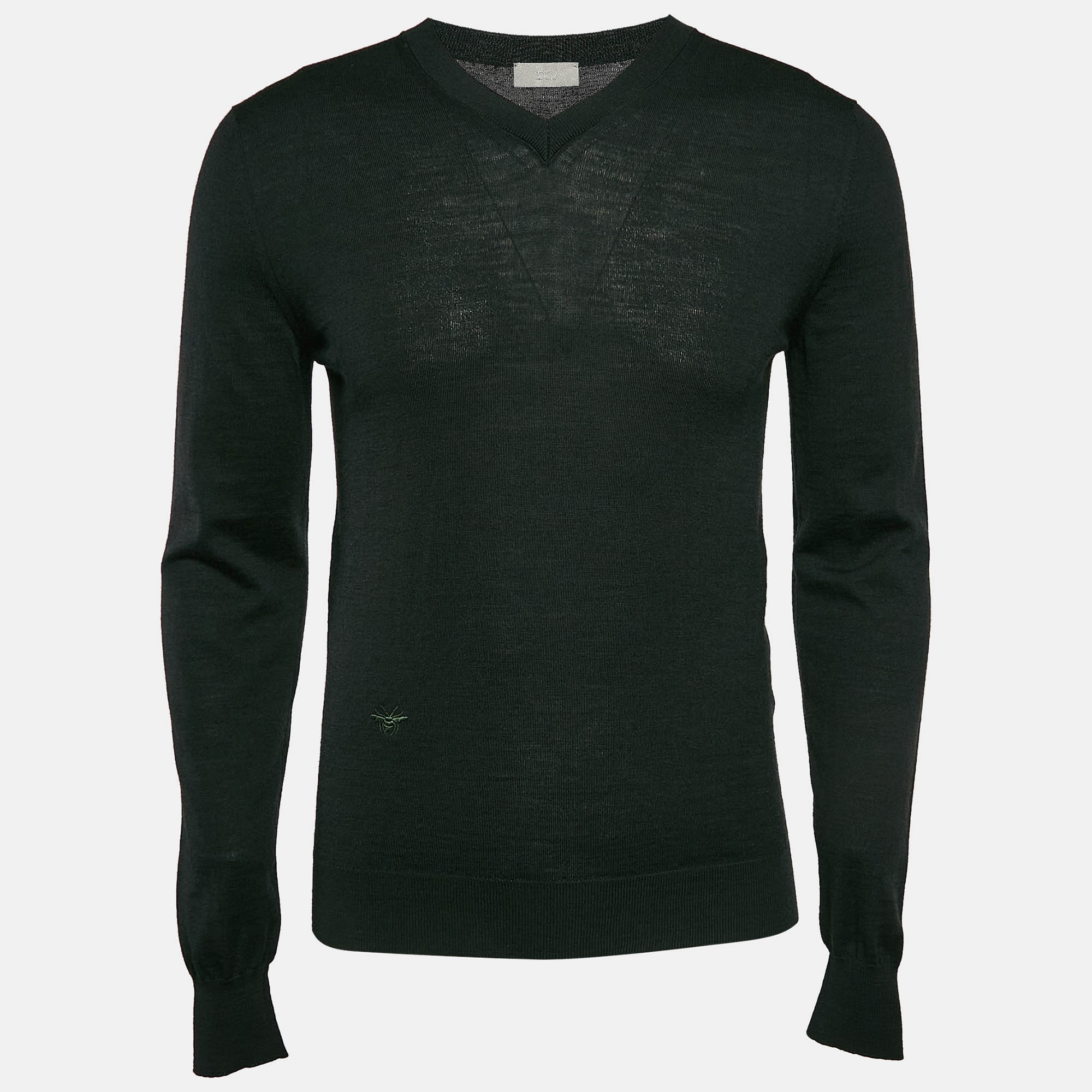 مملوكة مسبقًا Dior Homme Dark Green Wool Knit V-Neck Sweatshirt S