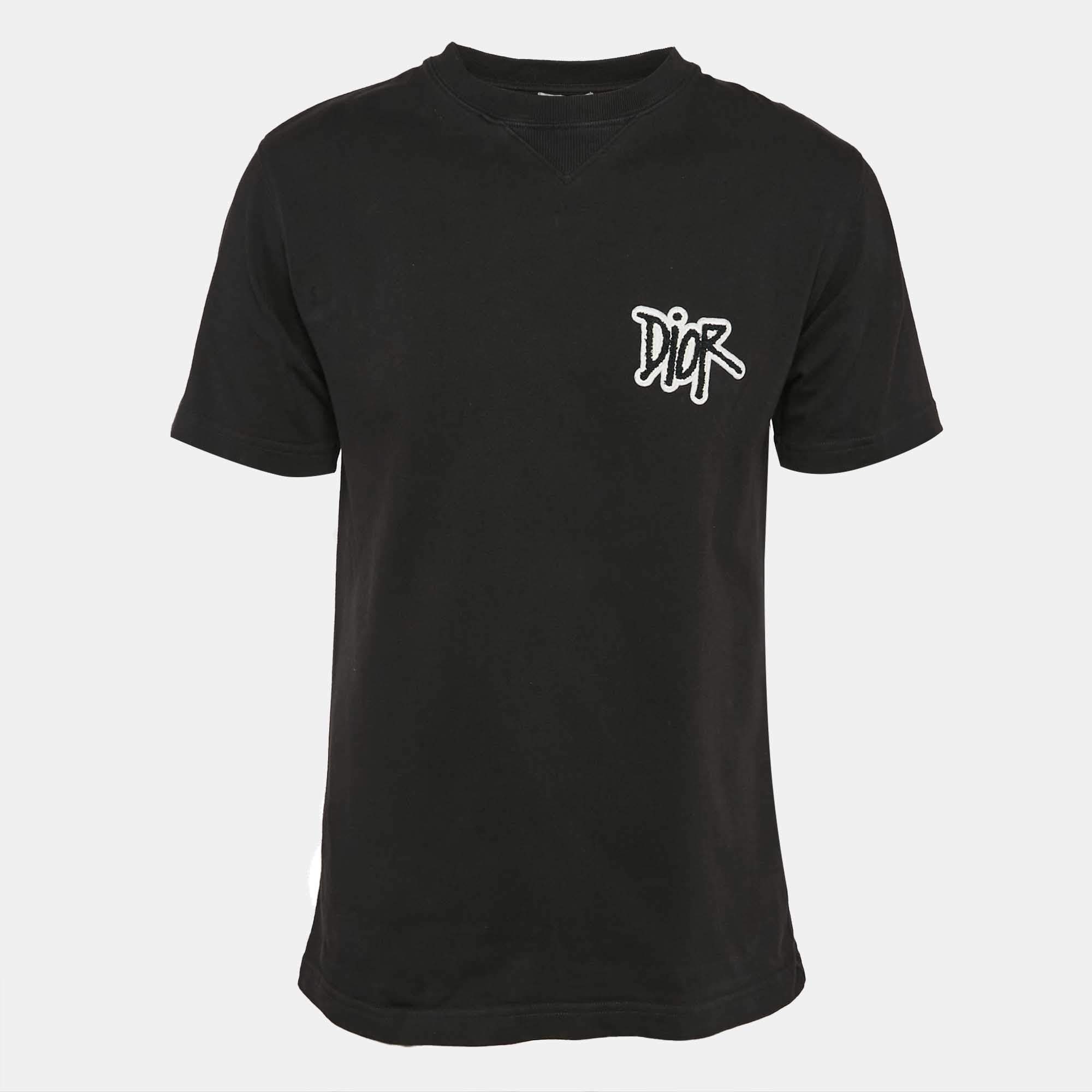 Pre Owned Dior Homme Black Logo Applique Cotton Crew Neck T-Shirt M