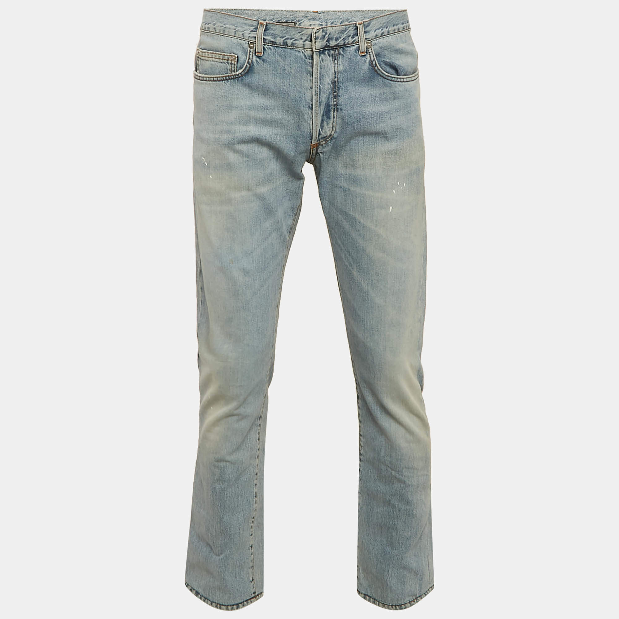 Pre Owned Dior Homme Blue Washed Denim Straight Leg Jeans L Waist 34"