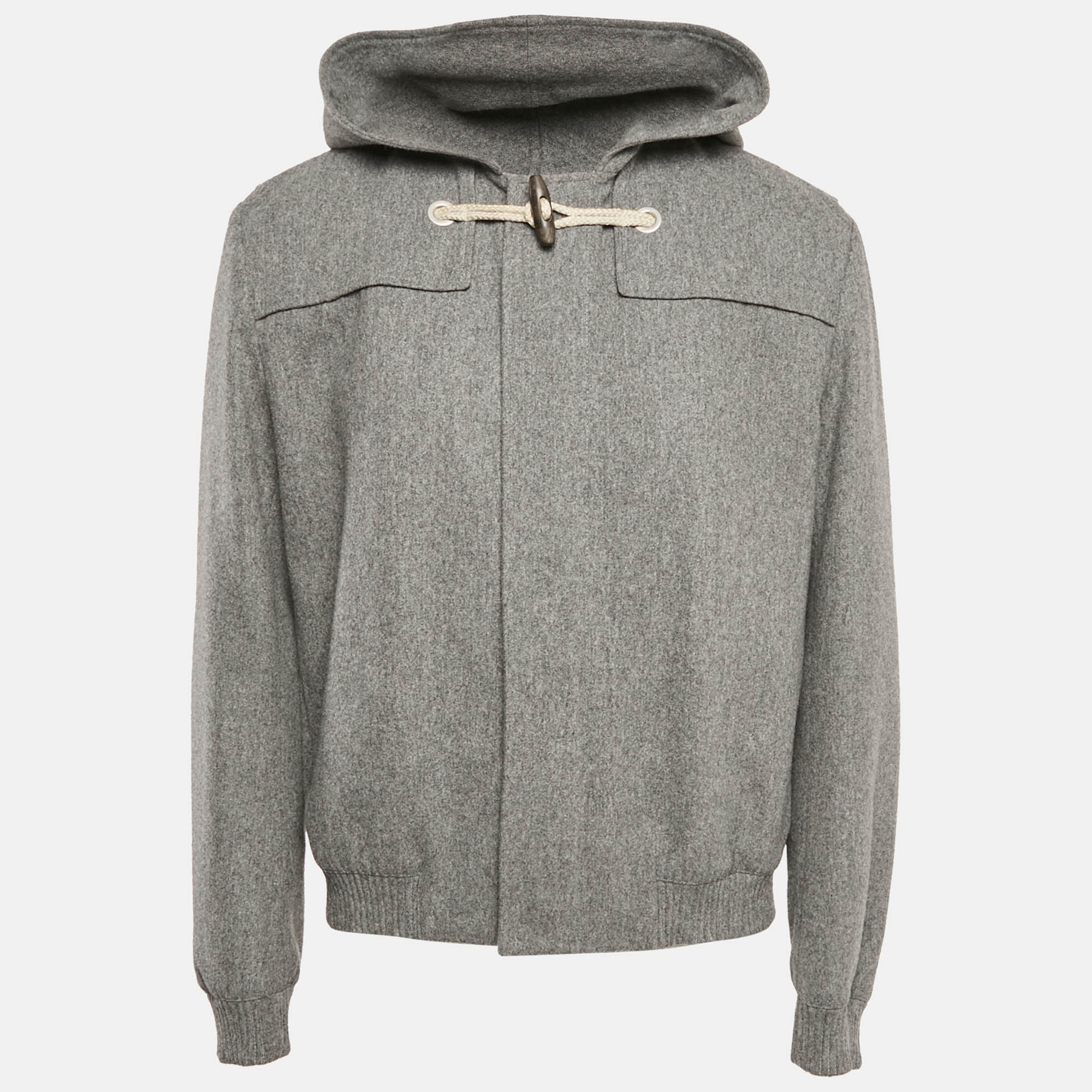 Dior Homme Grey Wool Zip Front Hooded Duffle Jacket XXL – On Sale
