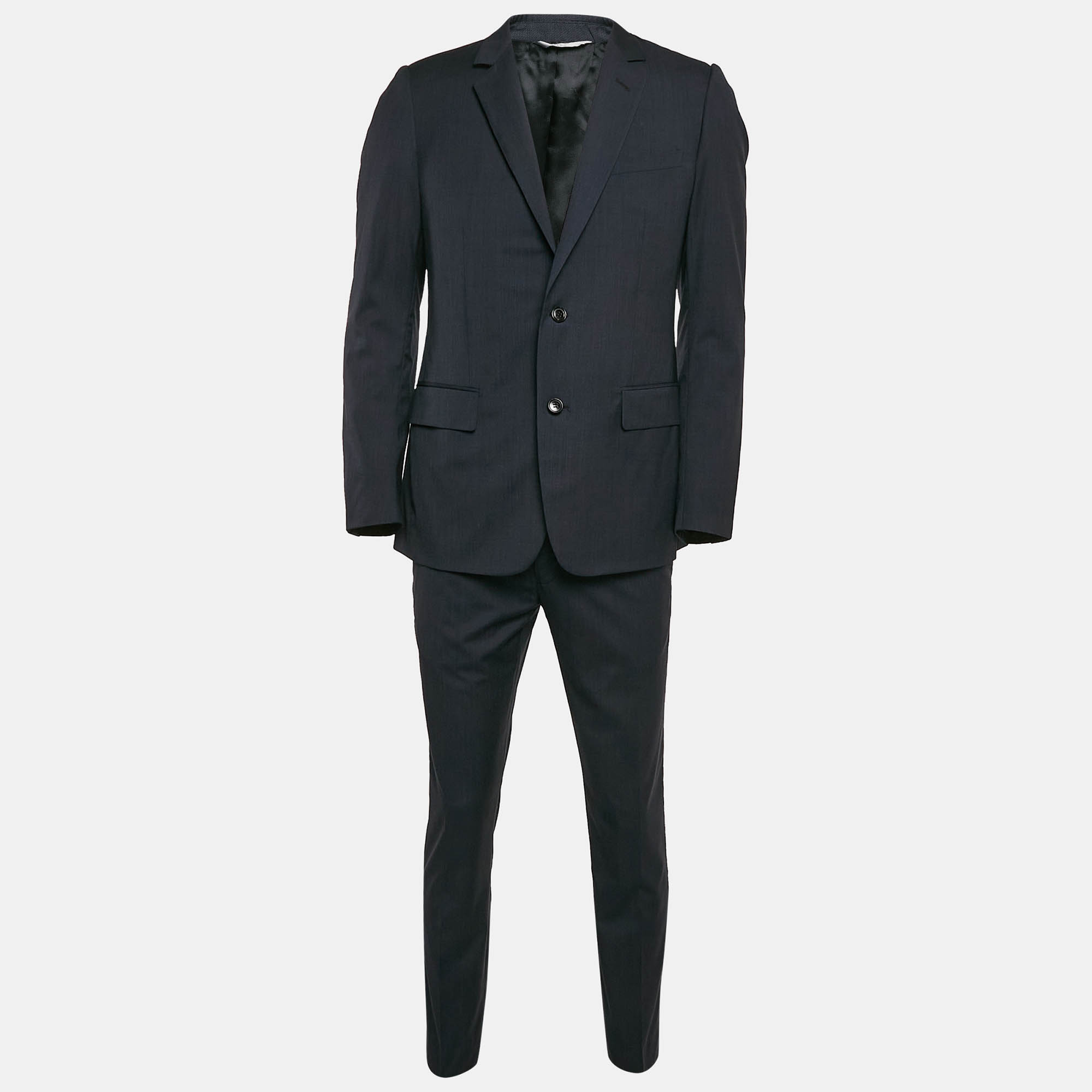 Dior Homme Navy Blue Wool Single Breasted Pants Suit M
