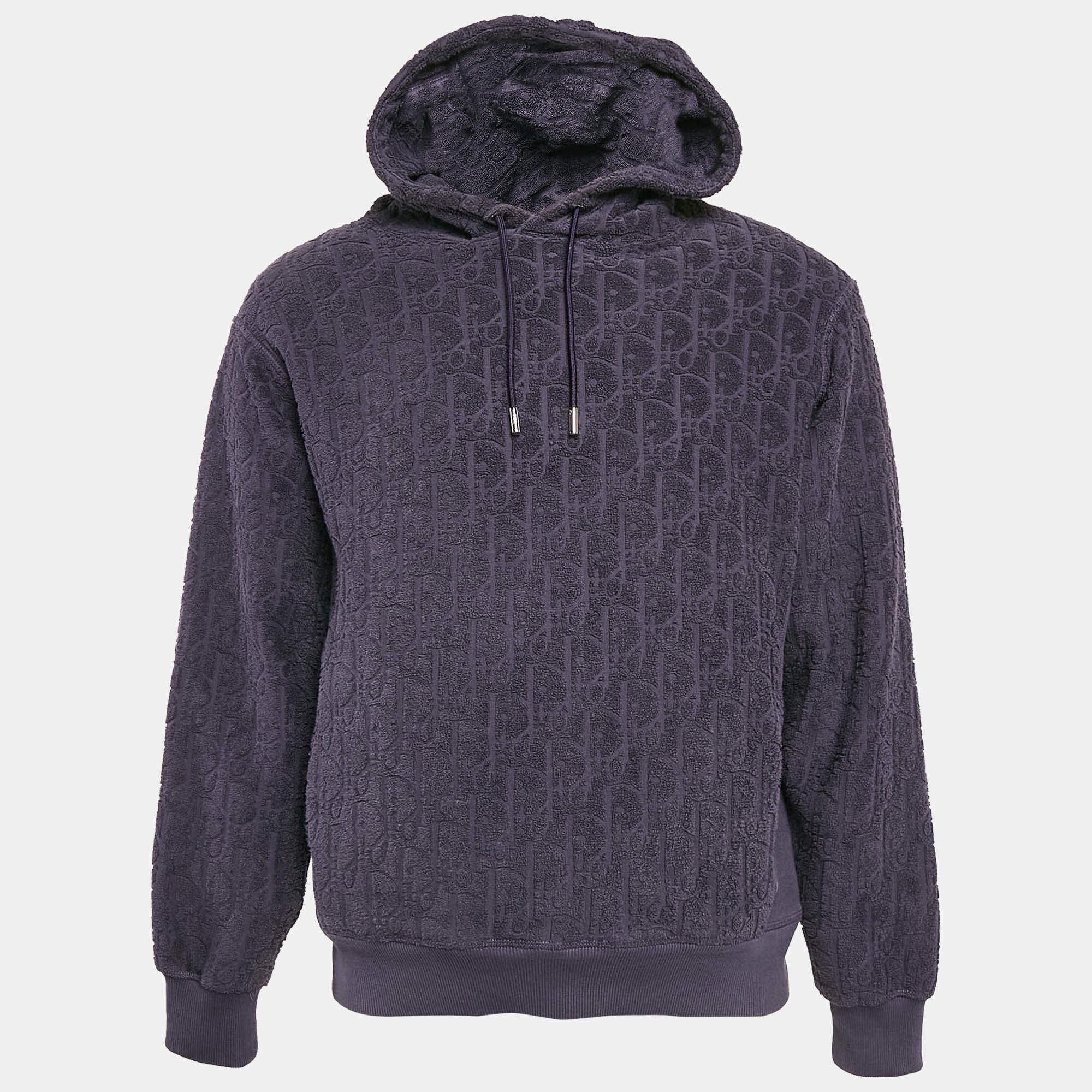 Pre Owned Dior Purple Oblique Jacquard Terry Cotton Hooded Sweatshirt M