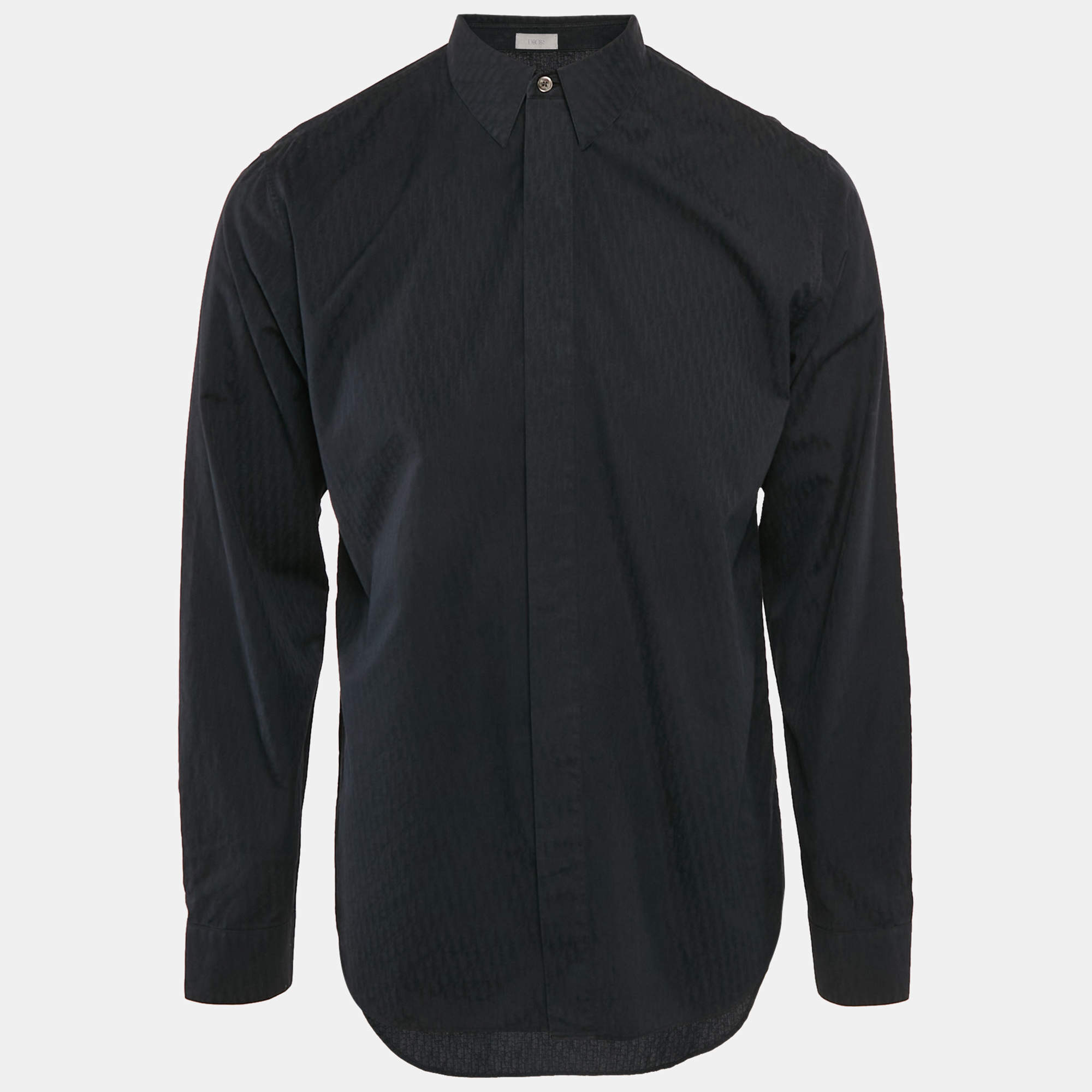 Pre Owned Dior Homme Black Logo Jacquard Cotton Full Sleeve Shirt L