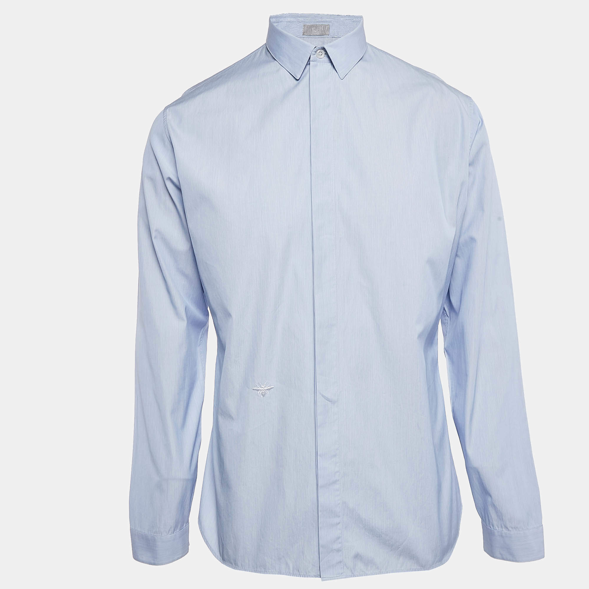Dior Homme Blue Cotton Button Front Shirt XL