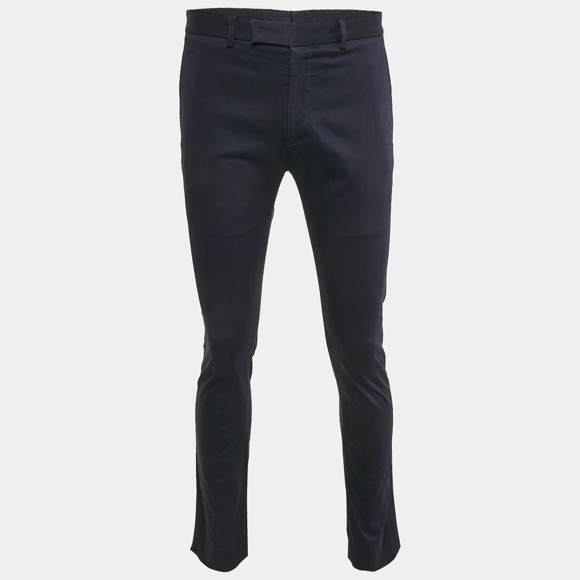 Pre Owned Dior Homme Navy Blue Cotton Trousers M