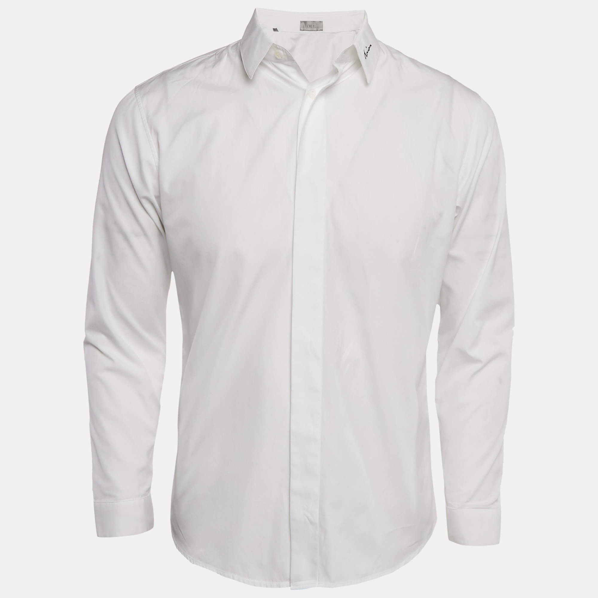 Pre Owned Dior Homme White Logo Embroidery Cotton Button Front Shirt M